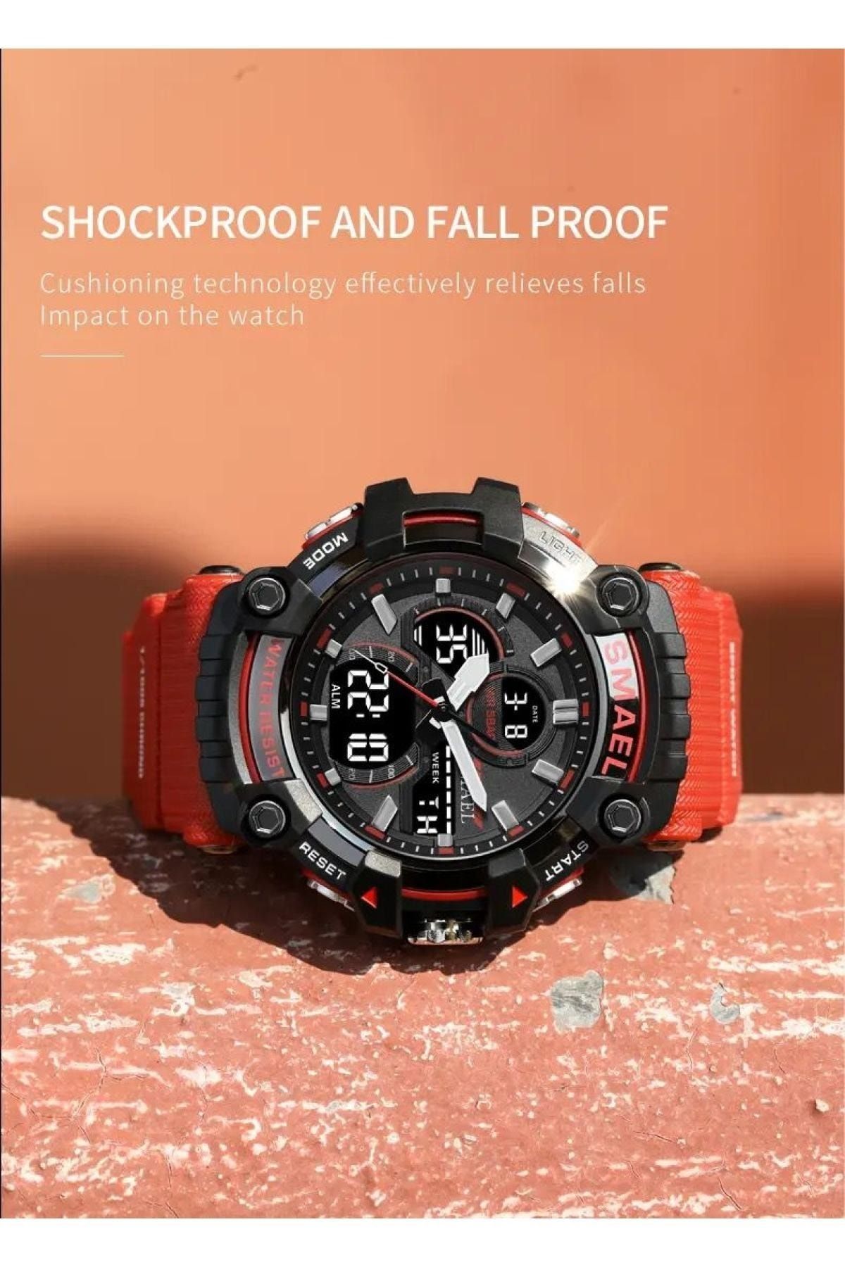 SMAEL 8079 Krmzı Dijital Ve Analog Erkek Kol Saati