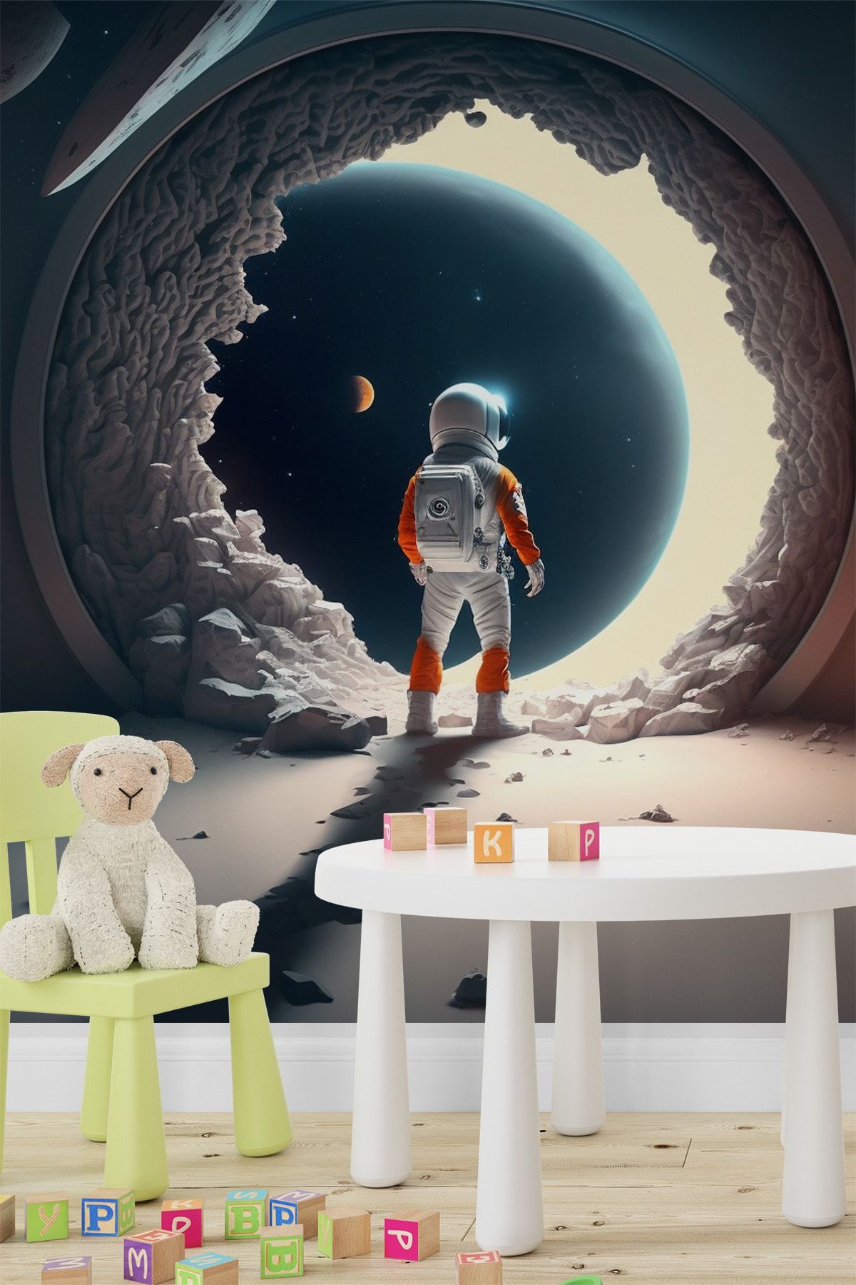 Dekoros Tek Parça 3d Uzay Yolculuğu Astronot Poster Çocuk Odası Duvar Kağıdı - Desen Tutturma Yok