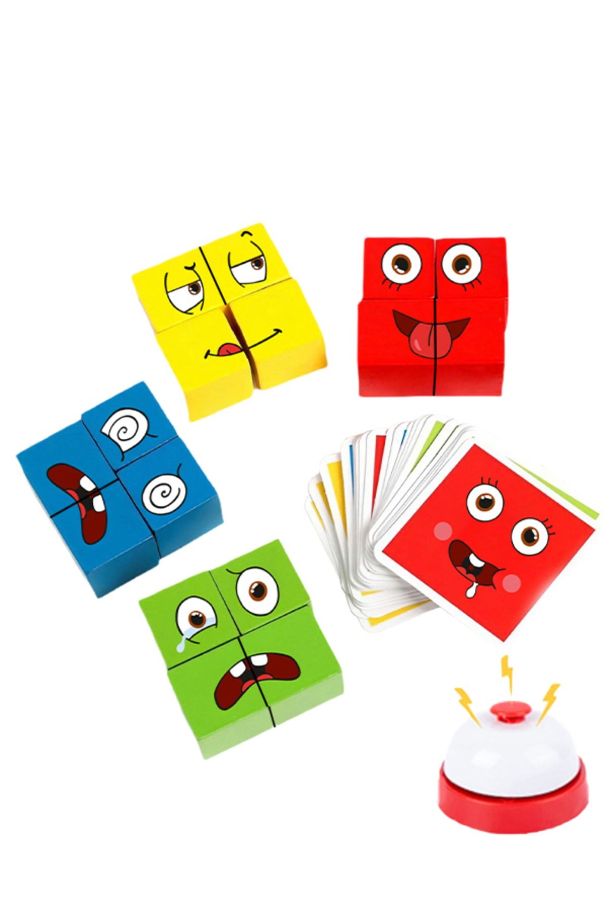 edoy Rubik Emoji Bulmaca Oyunu 16 Küp 64 Kart Ve Zil Eğitici Oyuncak