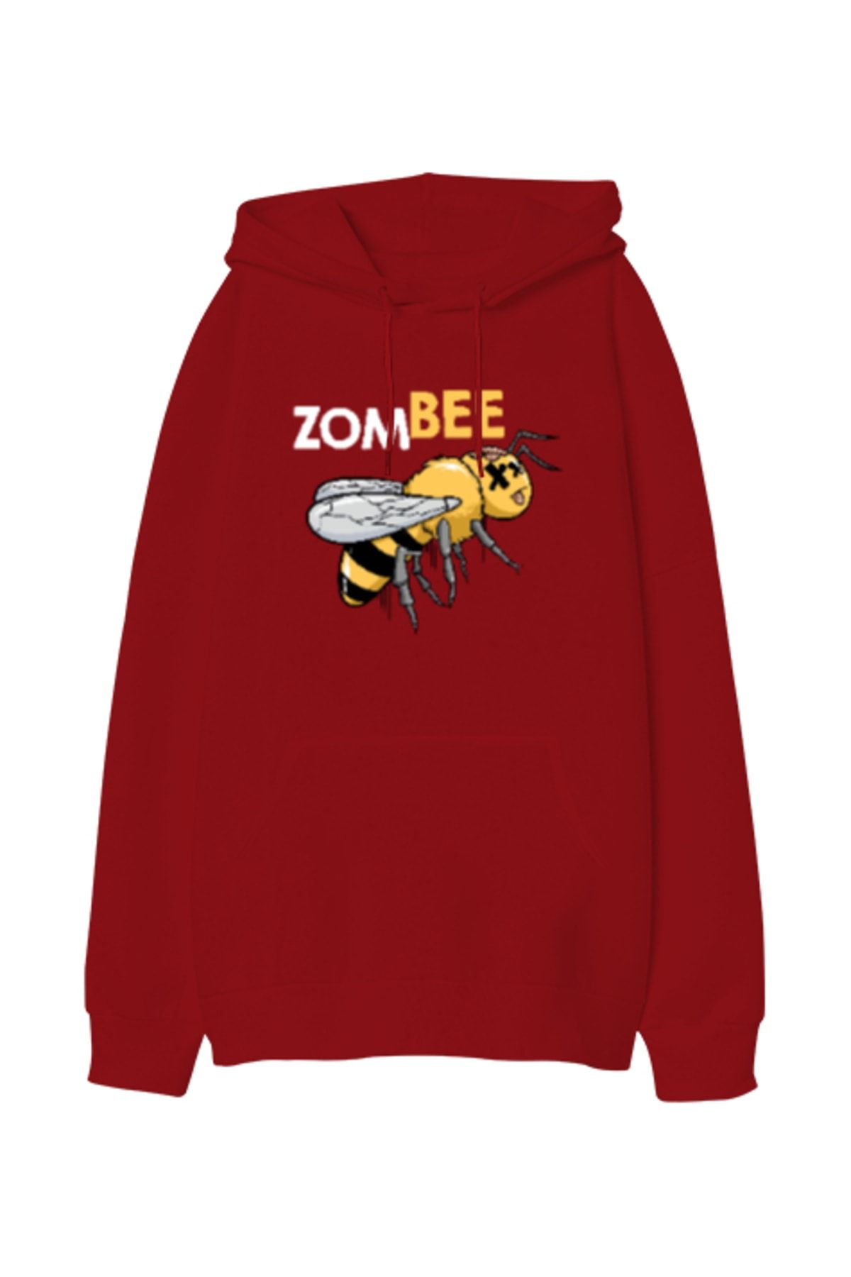 Tisho Zombee - Zombi Arı Kırmızı Oversize Unisex Kapüşonlu Sweatshirt