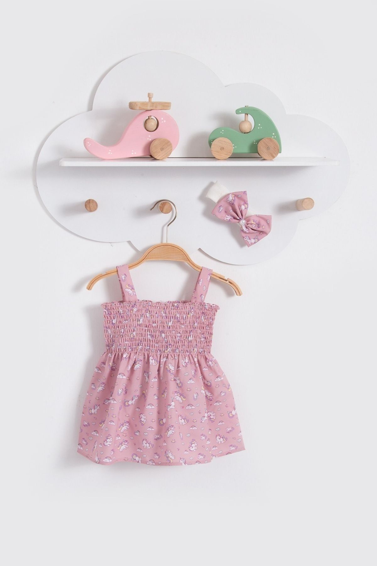 Bubito Unicorn Görselli Bandanalı Yazlık Kız Bebek Elbisesi-pembe