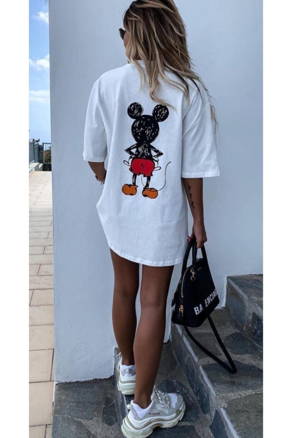 Elbise Sepetim Kadın Beyaz Mikey Mouse T-shirt