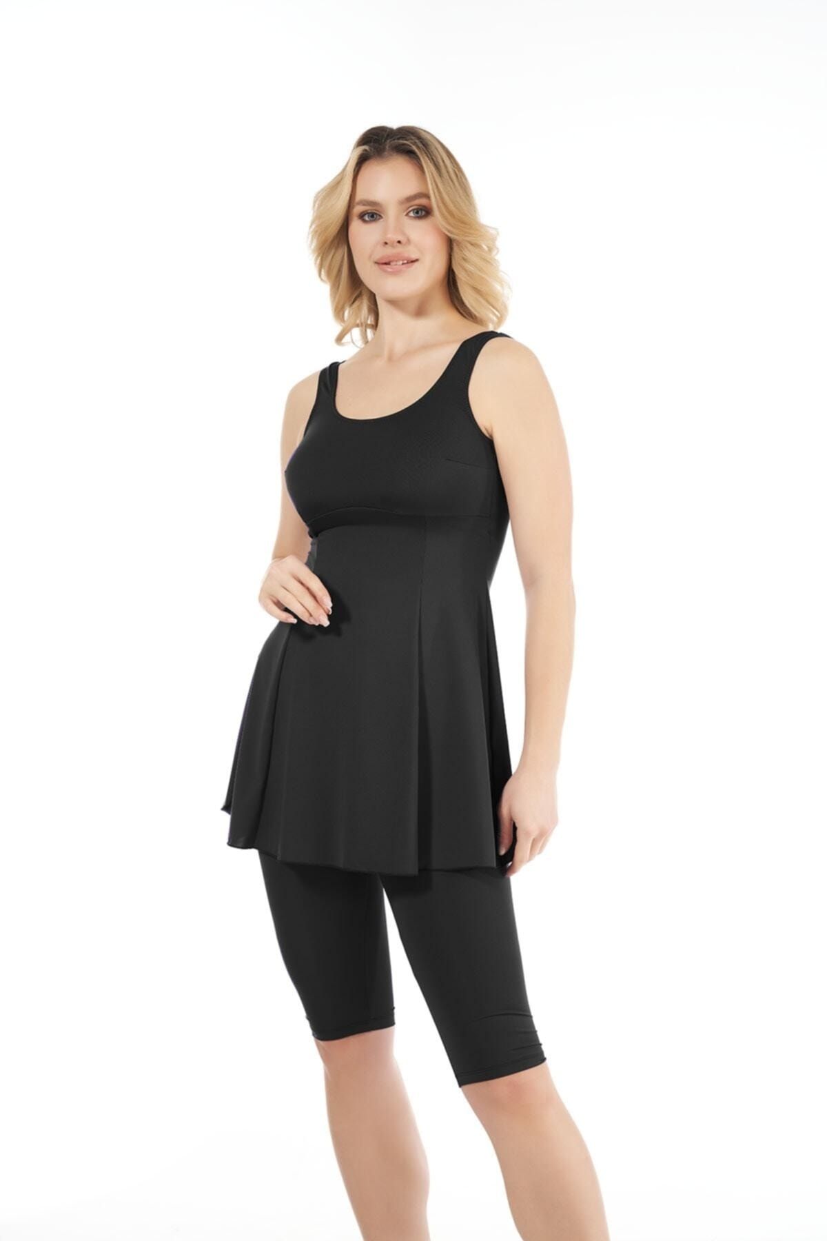 Estiva Kadın Askılı Taytlı Elbise Mayo - Siyah