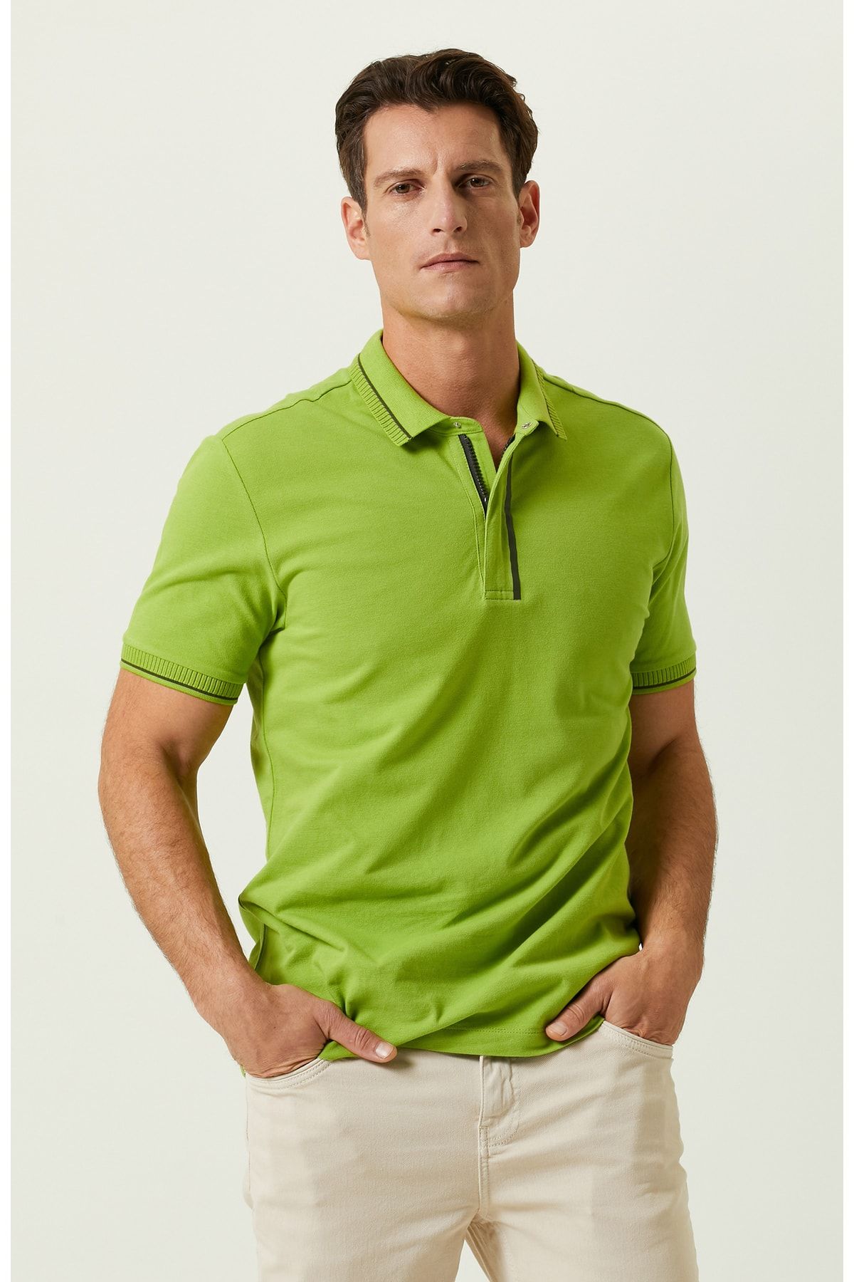Network Fıstık Yeşili Fermuarlı Polo Yaka T-shirt