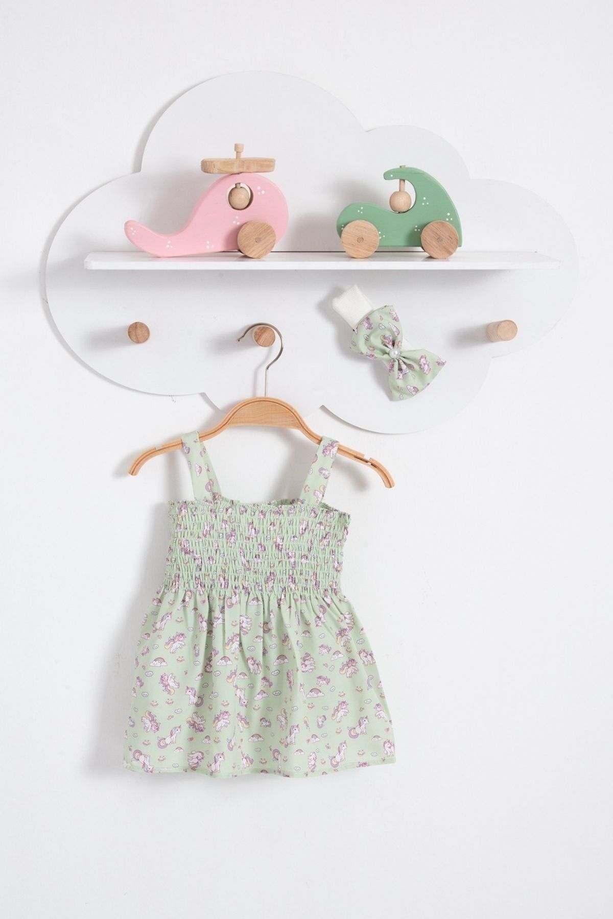 Bubito Unicorn Görselli Bandanalı Yazlık Kız Bebek Elbisesi-yeşil