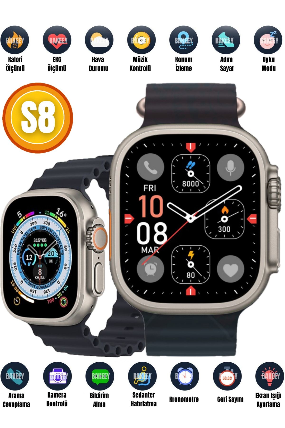 Bakeey Akıllı Saat Watch 8 S8 Ultra Max 49 Mm Kasa Çapı Wireless Şarj,siri,nfc,nabız,su Geçirmez