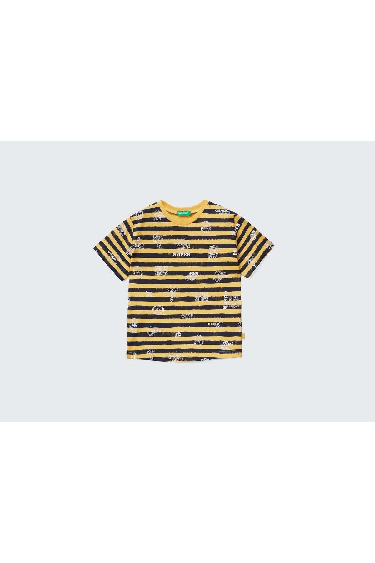 United Colors of Benetton Erkek Çocuk Sarı Mix Tenis Kortu Baskılı T-shirt