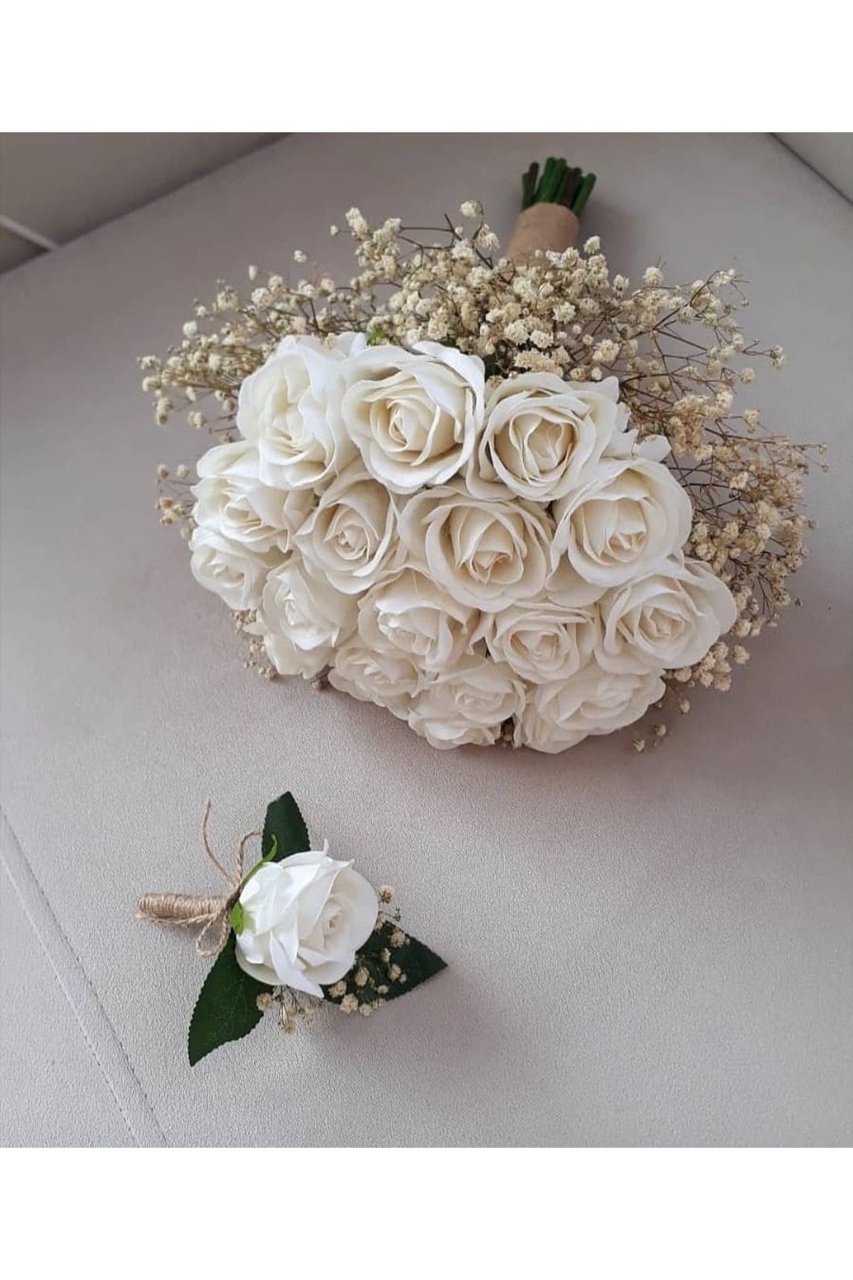 fesleğen çiçek Gelin Buketi Beyaz Kadife Gül Cipsolu Damat Yaka Çiçeği Gelin Çiçeği Düğün Çiçeği Nikah Çiçeği
