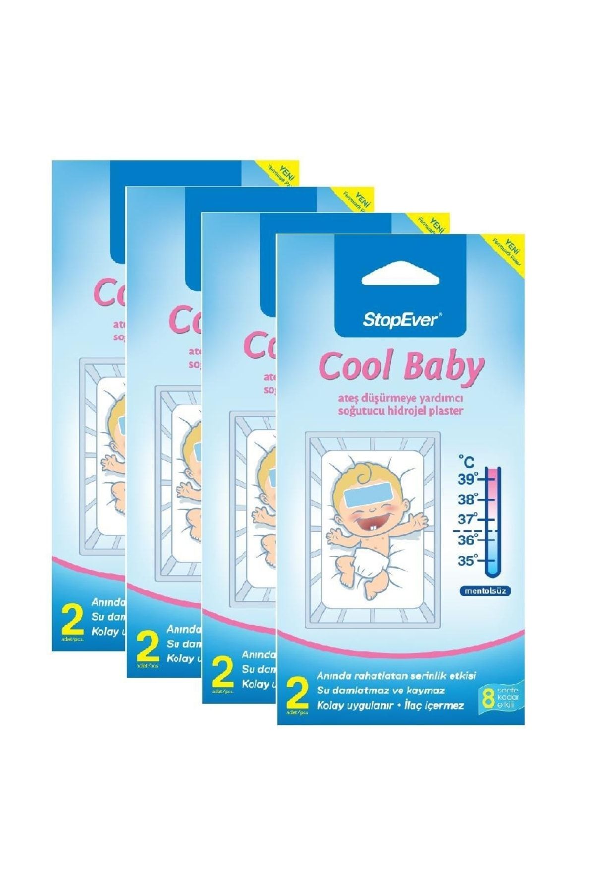 StopEver Cool Baby Ateş Düşürmeye Yardımcı Soğutucu Hidrojel Plaster -4x2 Adet (4'lü)