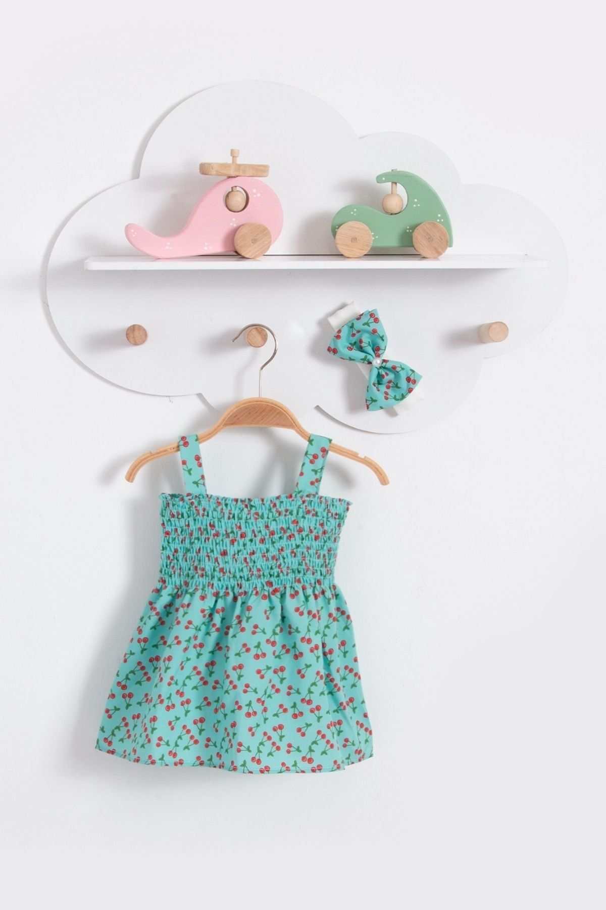 Bubito Kiraz Görselli Bandanalı Yazlık Kız Bebek Elbisesi-yeşil