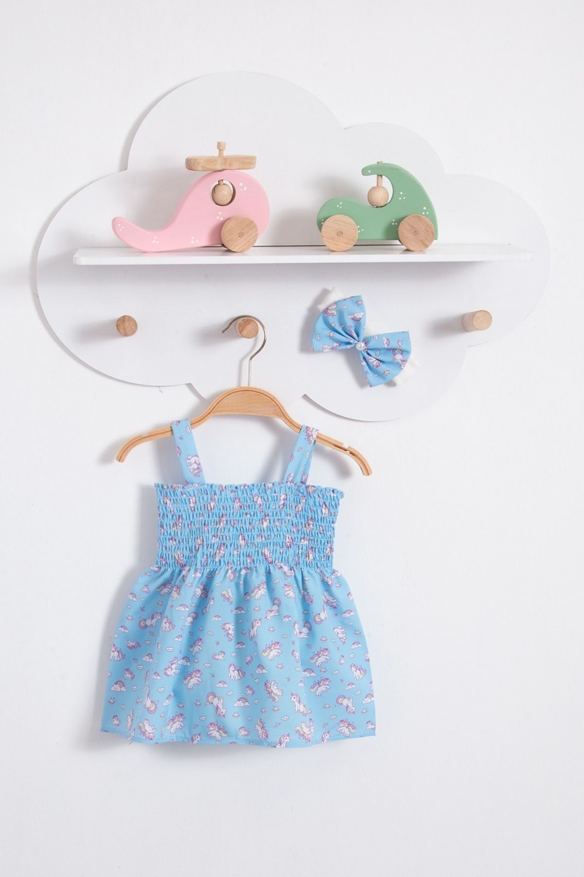 Bubito Unicorn Görselli Bandanalı Yazlık Kız Bebek Elbisesi-mavi