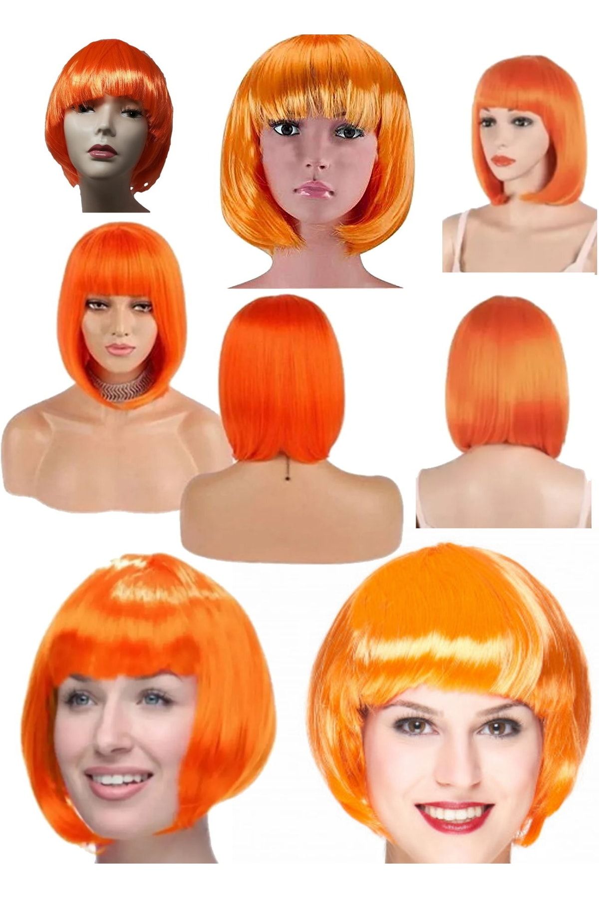 Utelips Cosplay Kadınlar Kısa Düz Saç Tam Cosplay Bob Saç Akşam Partisi Peruk Turuncu Neon Kostüm Partisi