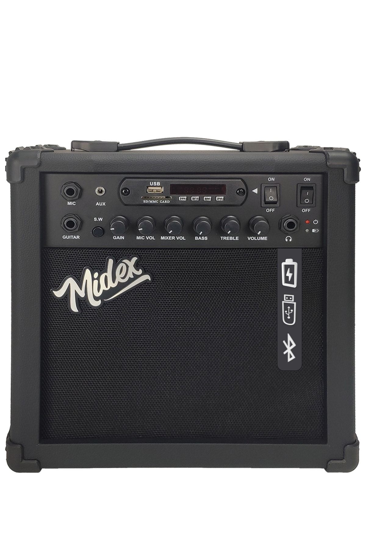 Midex Mga-25xbk Şarjlı Elektro Gitar Amfisi 25 Watt Gain Bluetooth Usb Distortion