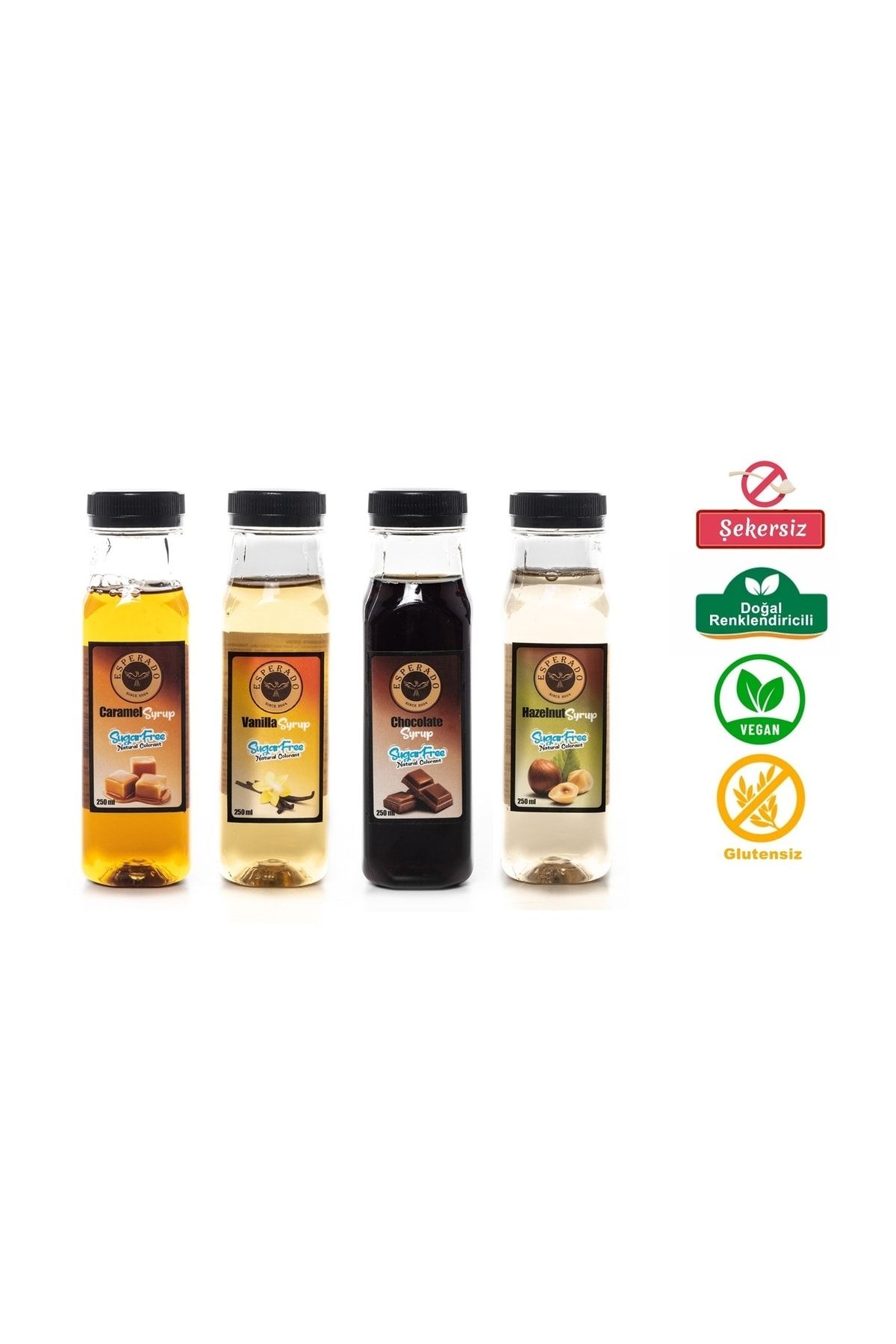 ESPERADO - Kahve Şurup Seti - Vanilya * Fındık * Karamel * Çikolata -şekersiz/zero- 4 X 250 ml