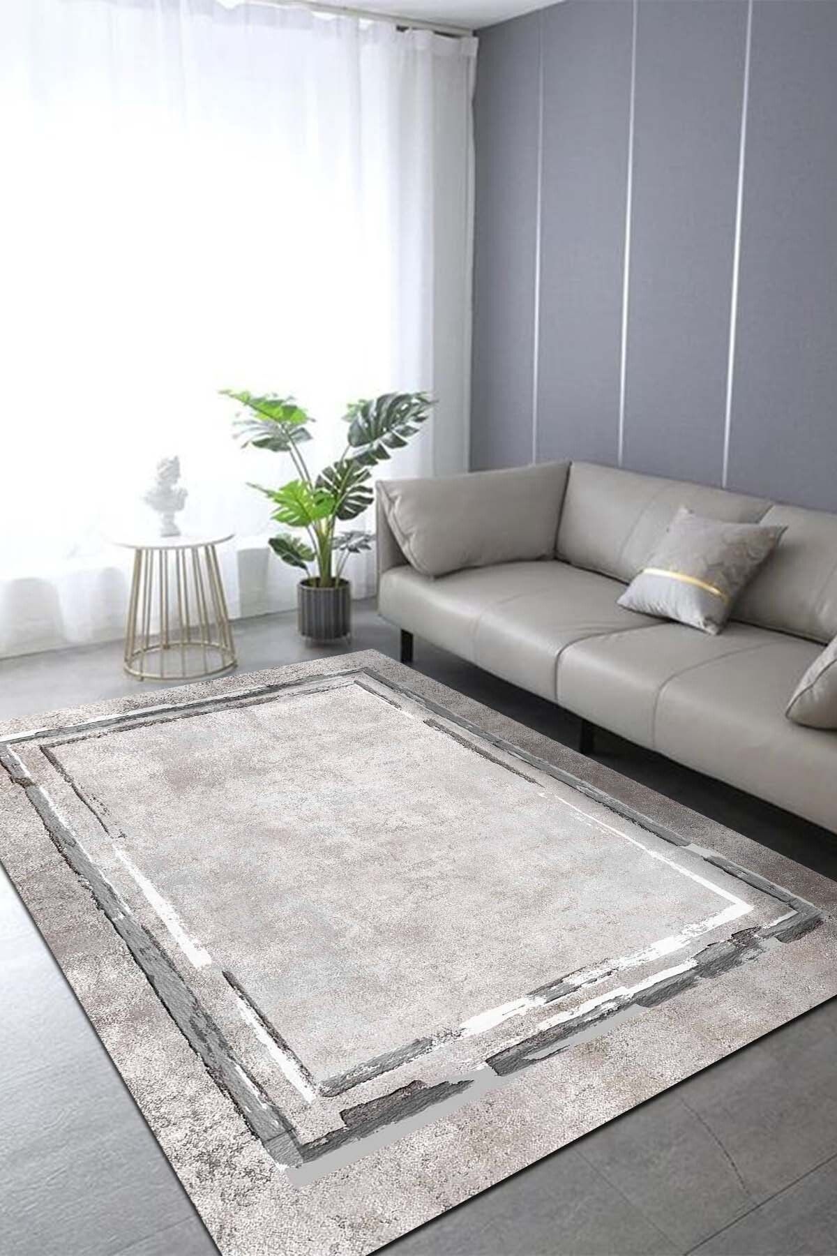 AIDA HOME Lareny Kadife Desenli Pamuk Tabanlı Yıkanabilen Kaydırmaz Antibakteriyel Salon Halısı