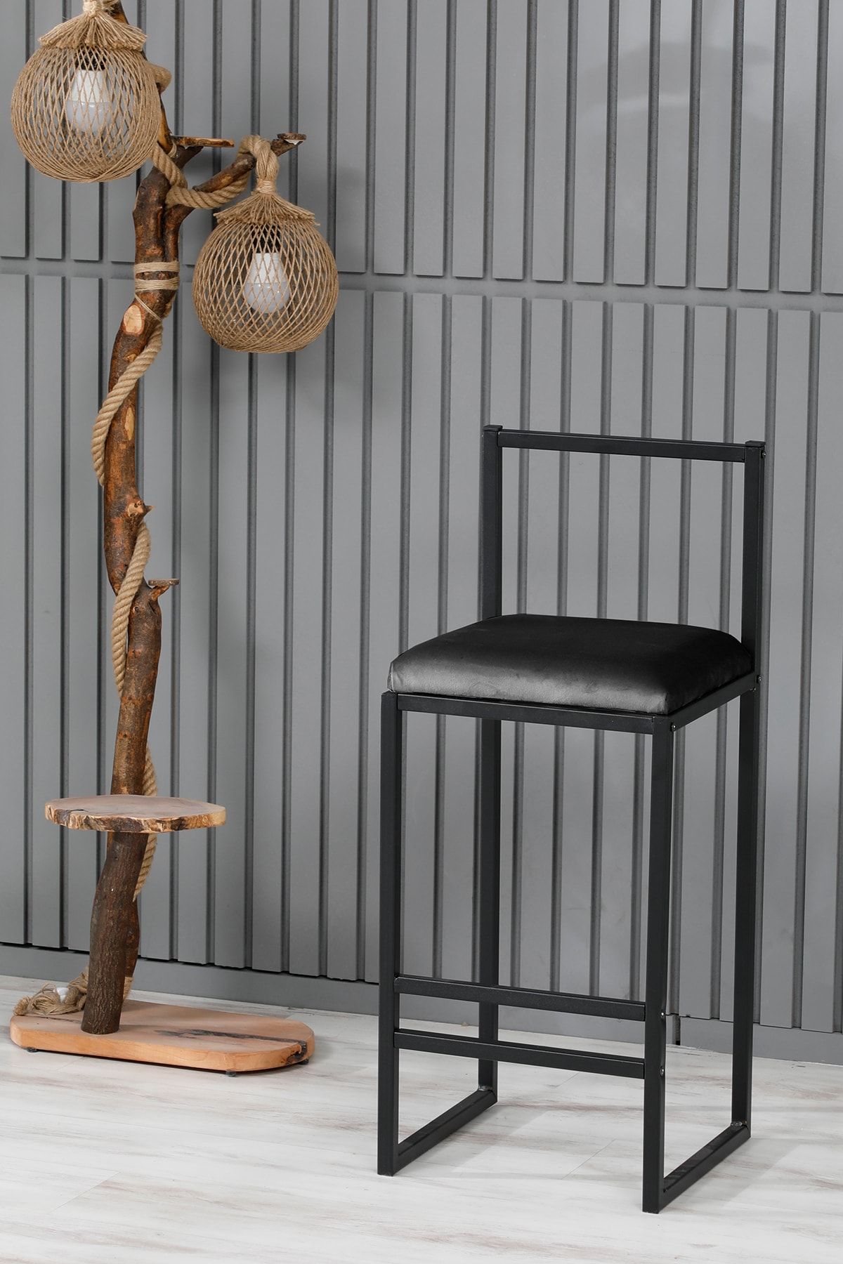Muserium Mutfak Sandalyesi Bar Sandalyesi Bar Taburesi Siyah Metal Kafe Otel Mutfak - Siyah Renk