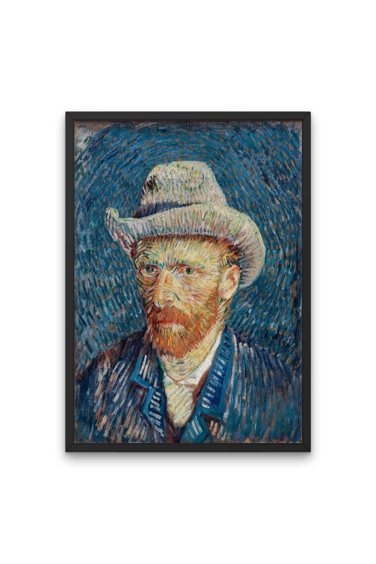 NOKEM Gri Fötr Şapkalı Otoportre Tablo & Çerçeveli Van Gogh Tablosu Sdnkm1