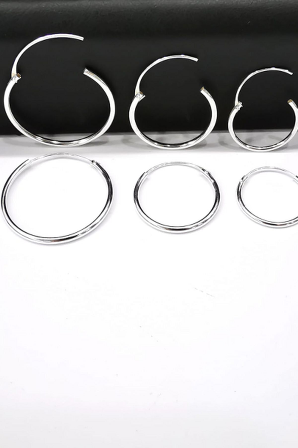 Omar Silver Kadın Ithal Gümüş Halka Küpe Seti 3'lü Set Hoop Earing Complete 16-20-25 Mm