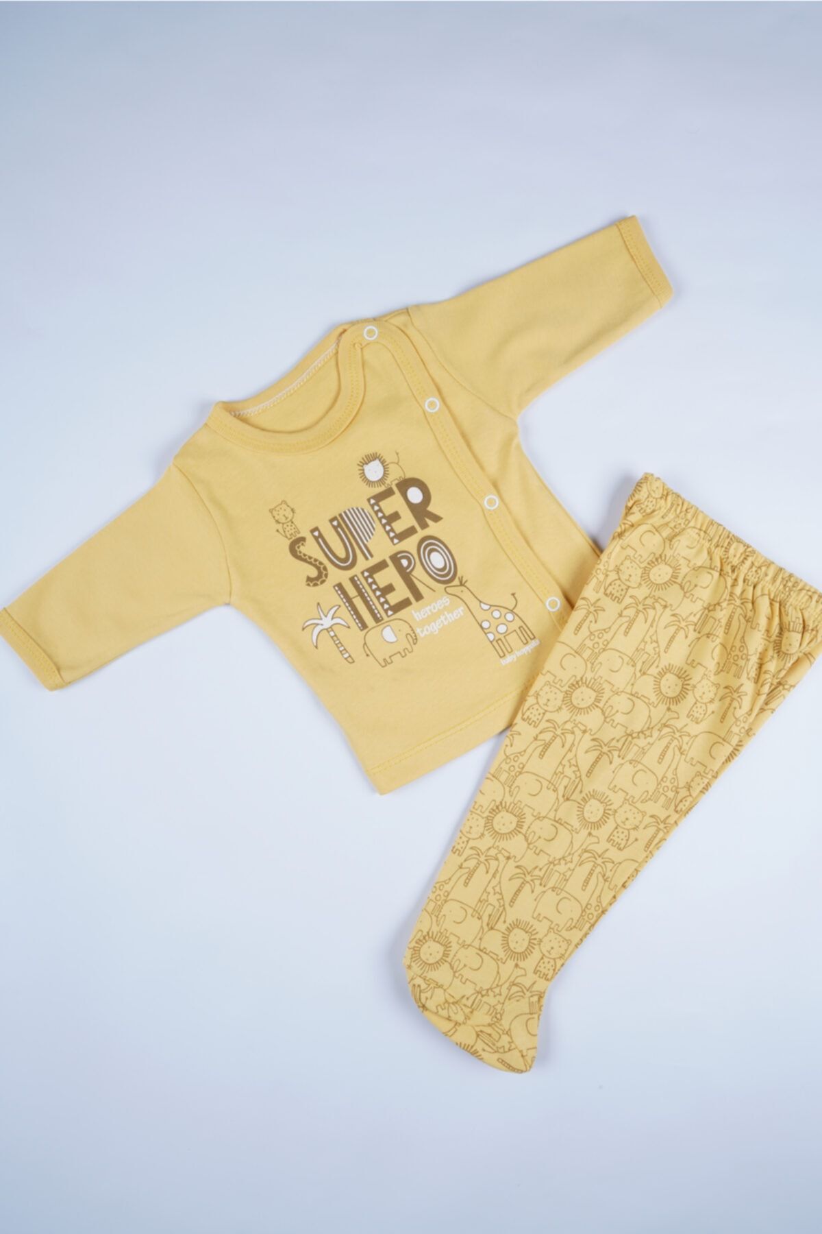 MİNİKO KİDS Unisex Bebek Sarı Penye Pamuklu Pijama Takımı