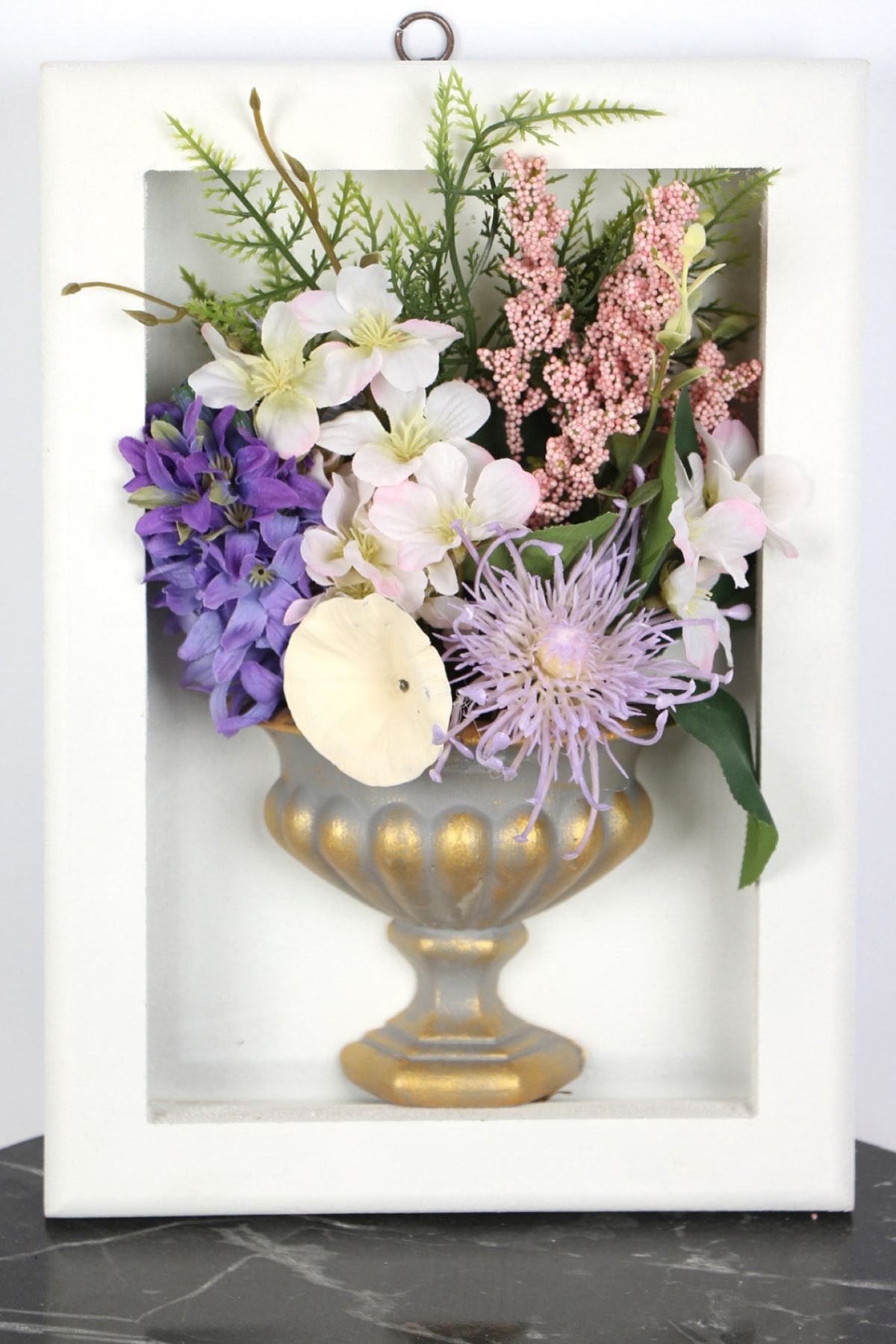 Yapay Çiçek Deposu Dekoratif Vintage Vazoda Çiçekli Çerçeve Tablo 21cmx30cm