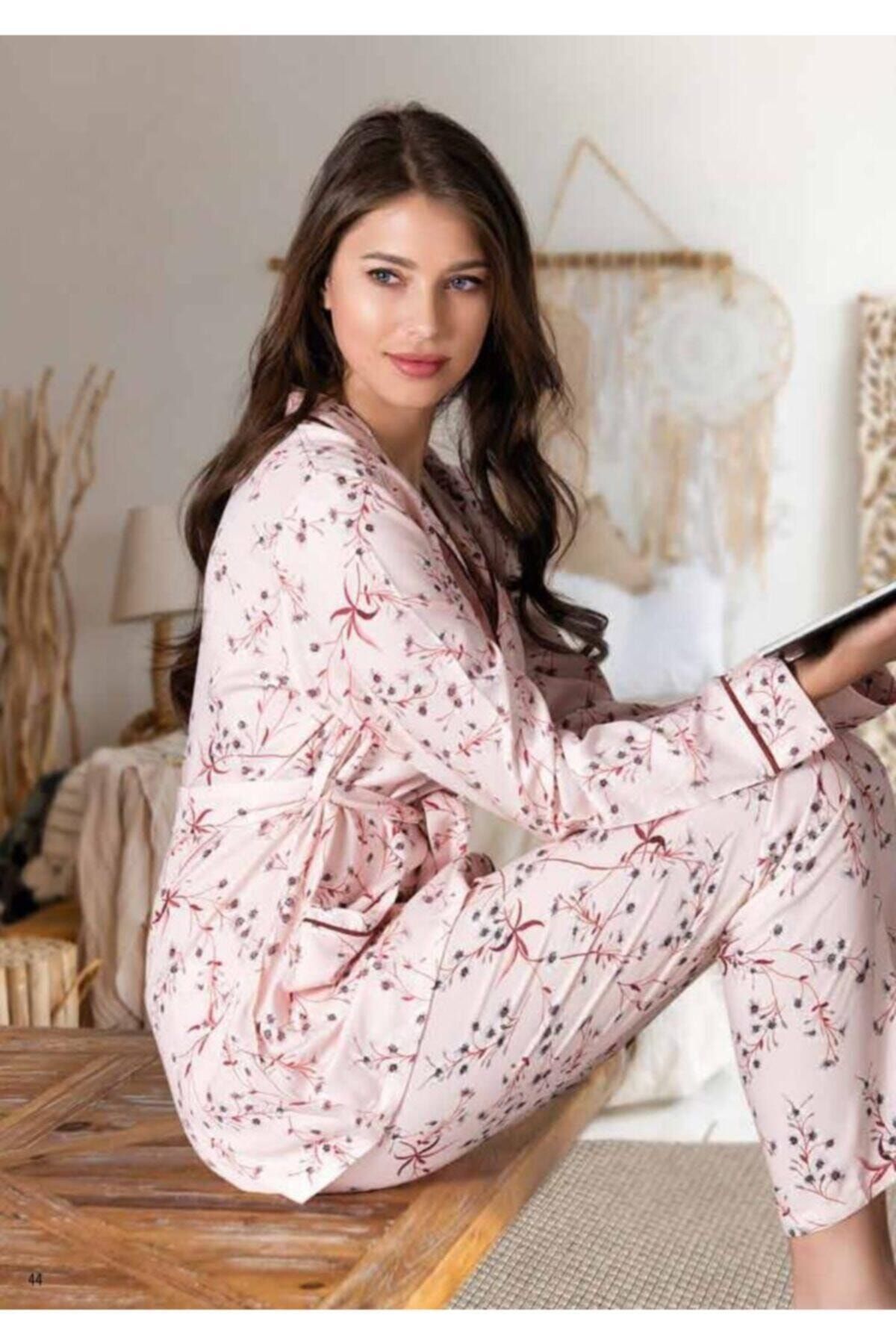 Nbb Kadın Çiçek Desenli Gömlek Pijama Takımı Em-66676