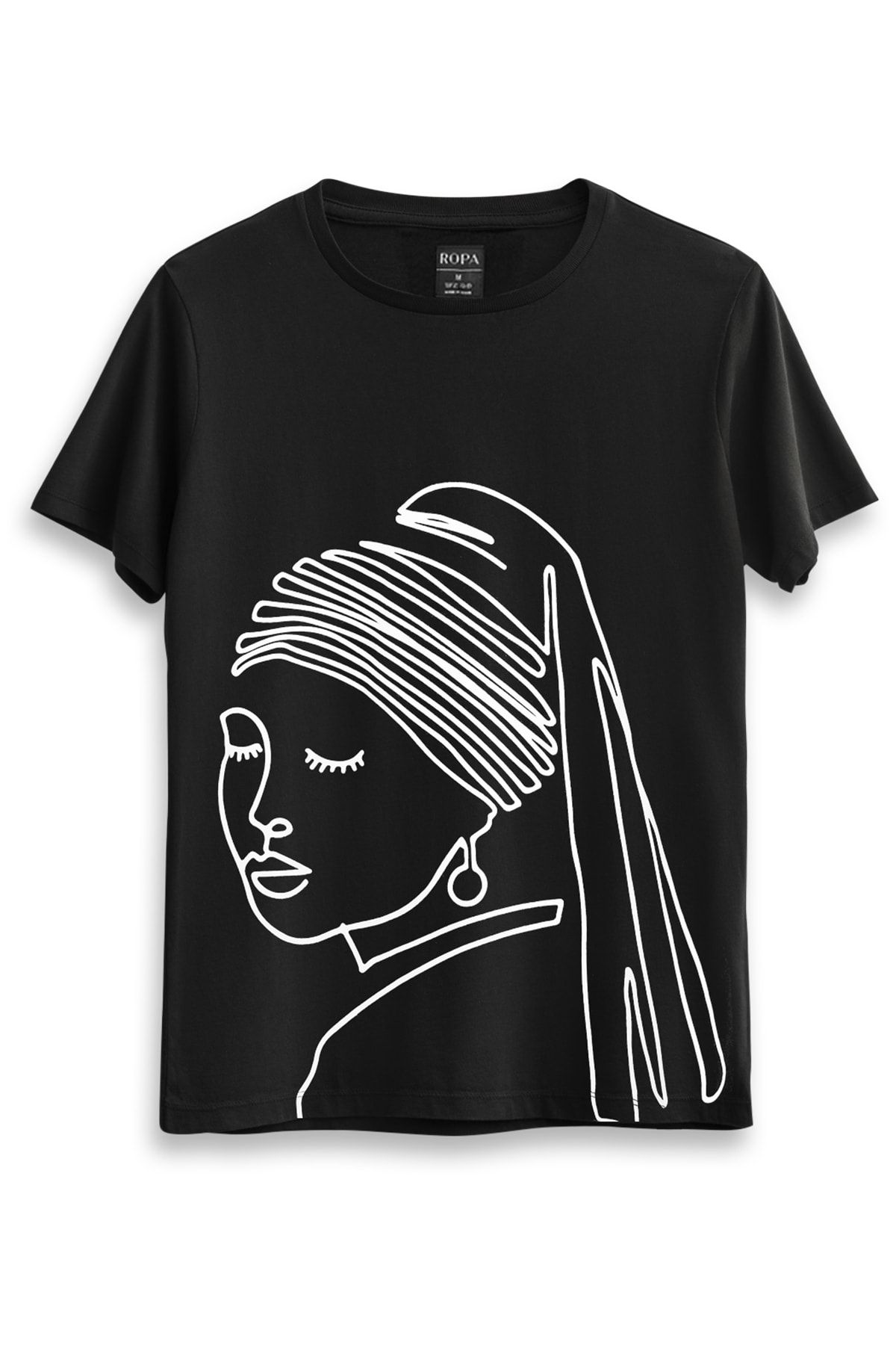 ROPA Kadın Siyah  Inci Küpeli Kız T-Shirt