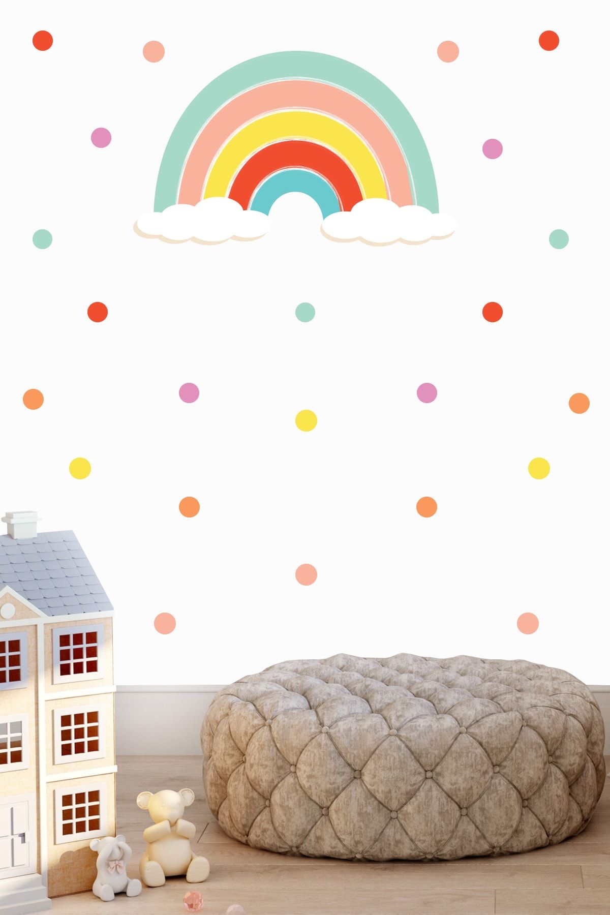 Tilki Dünyası Rengarenk Gökkuşağı Ve Renkli Puantiyeler Çocuk Odası Duvar Sticker