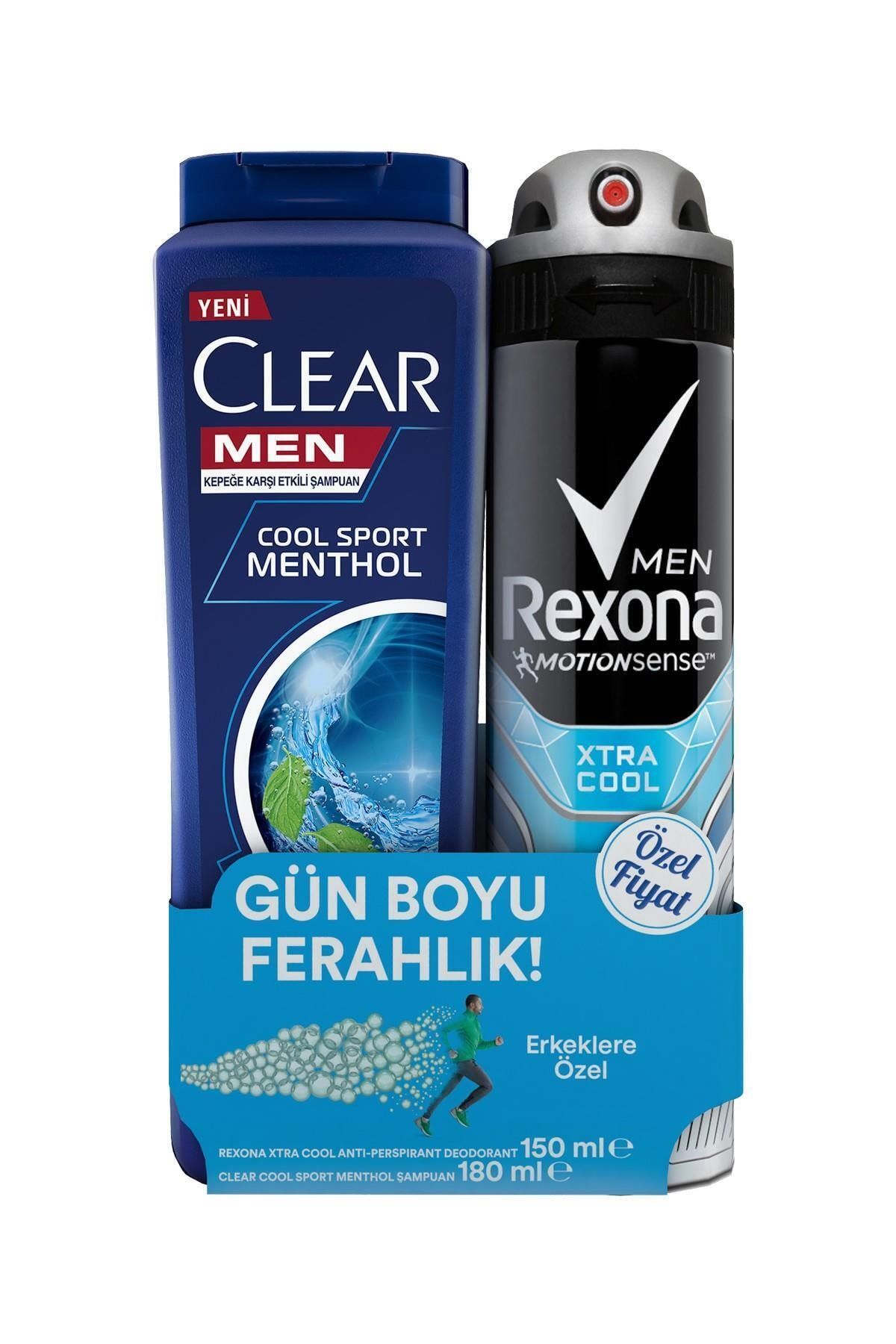 Rexona Erkek Deodorant Sprey Extra Cool 150 ml + Clear Men Şampuan Cool Sport 180 ml
