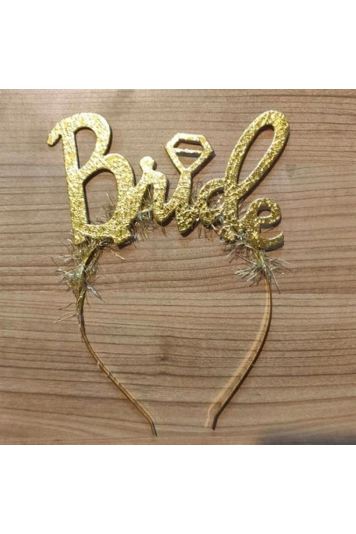 Bride Yazılı Metalik Altın Metal Çemberli Püsküllü Taç