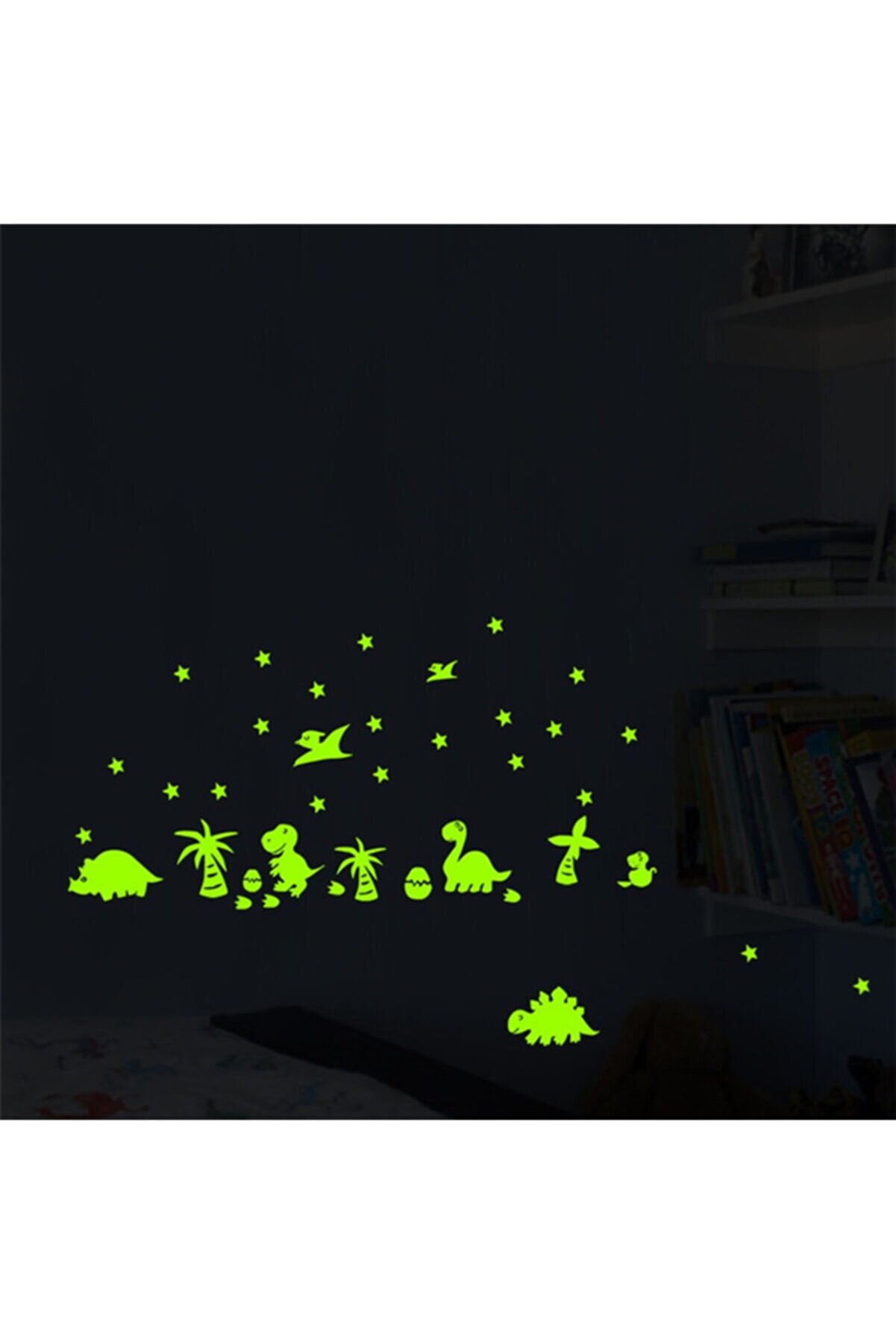 DEZ Karanlıkta Parlayan Dinozor Ve Yumurtaları Yıldızlı Çocuk Odası Duvar Sticker