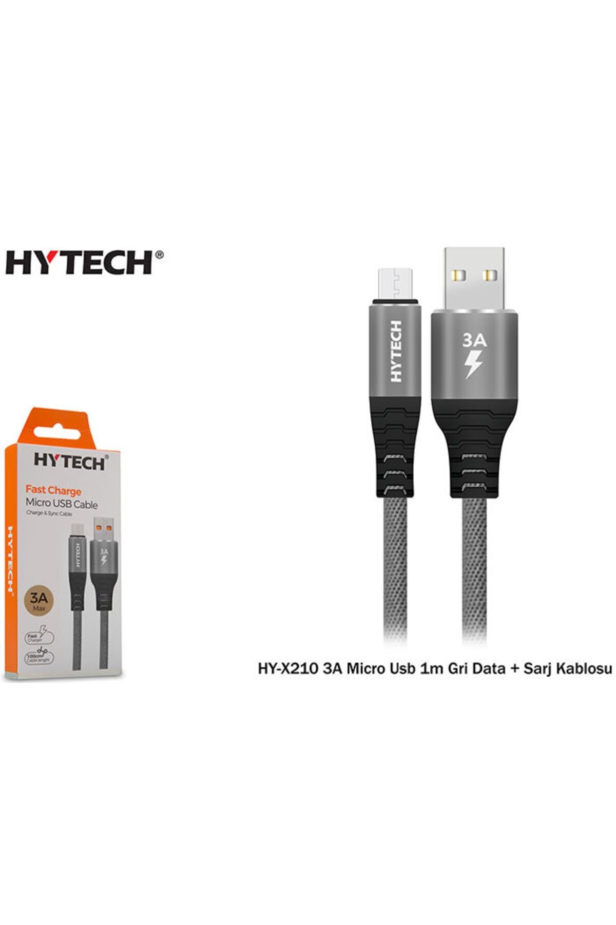 Hytech Hy-x210 3a Micro Usb 1m Gri Data + Sarj Kablosu