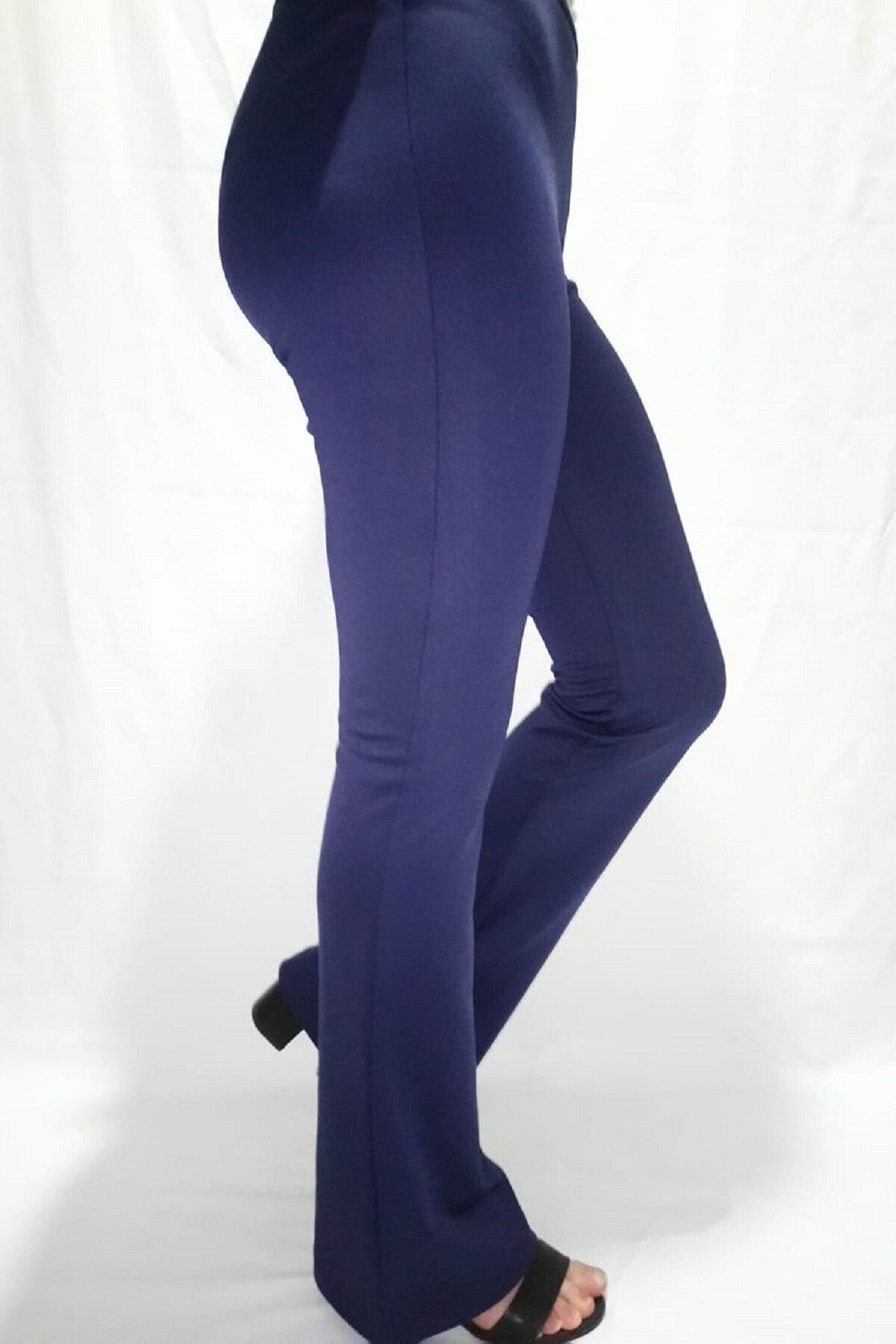 Modoo Tekstil Kadın Lacivert Yüksel Bel Ispanyol Paça Pantolon