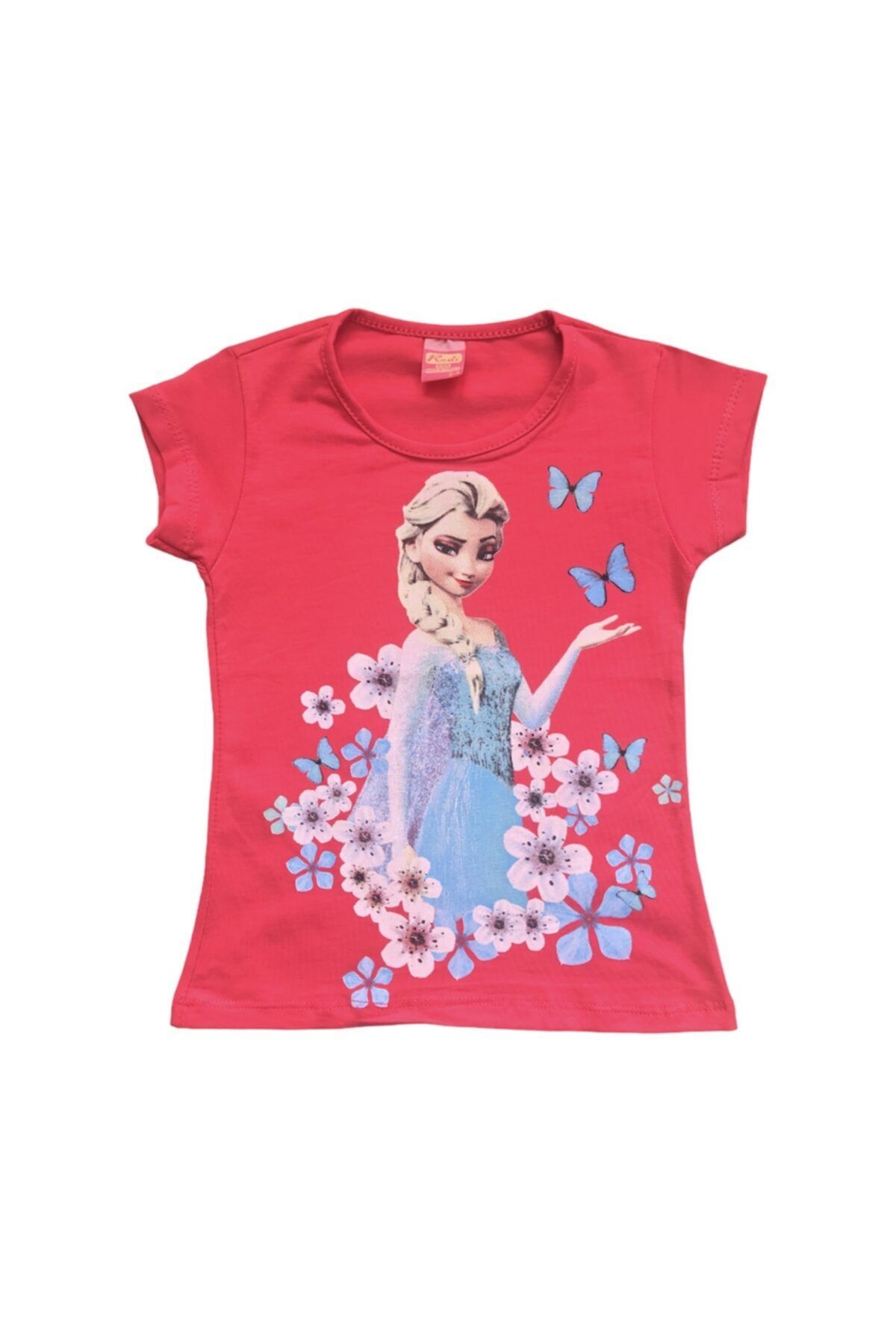 rudi kids Kız Çocuk Nar Çiçeği Rengi Parkbebek COLOR KIDS Frozen Elsa Baskılı Tişört