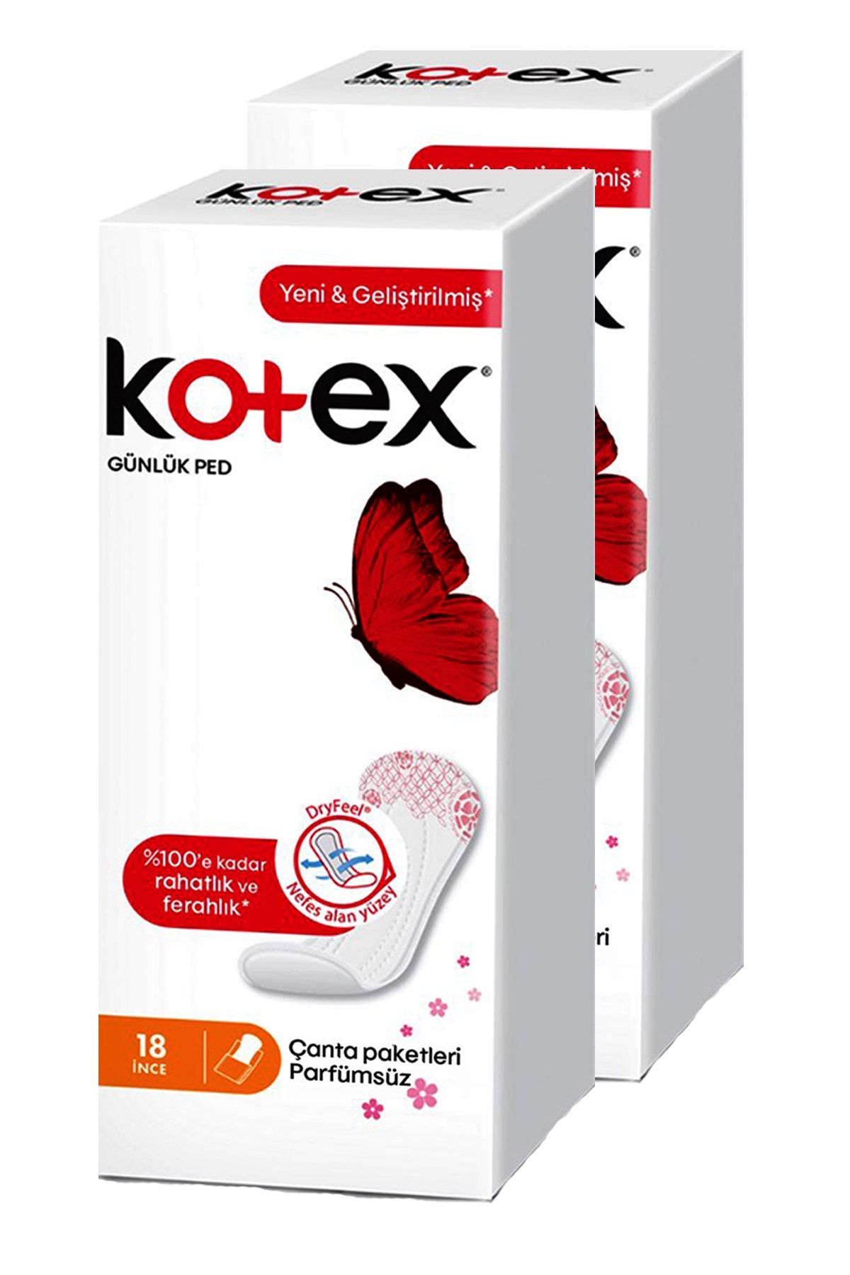 Kotex Ince Günlük Parfümsüz Ped 18'li 2'Li Set