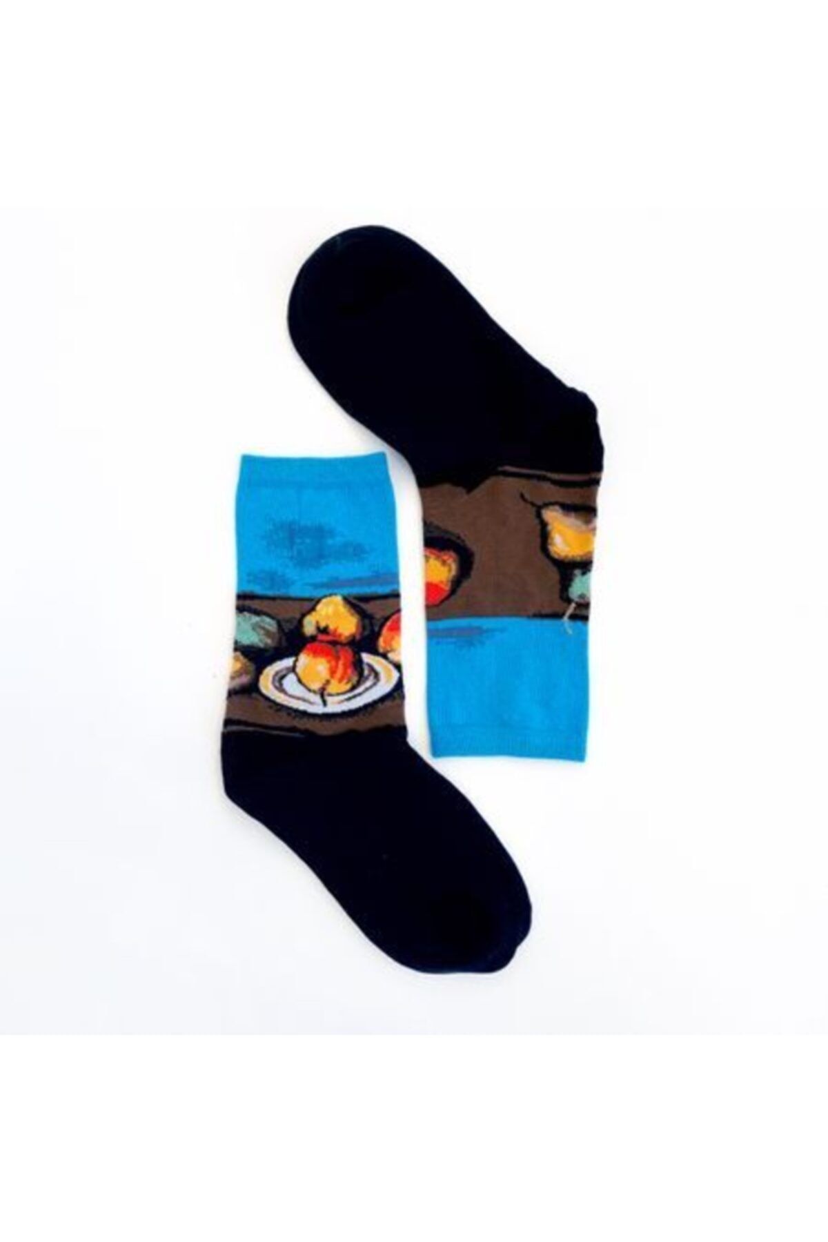 Bikutumutluluk Hediyelik - N362 - Tablo Serisi - Mavi Still Life Plate And Fruits Çorap