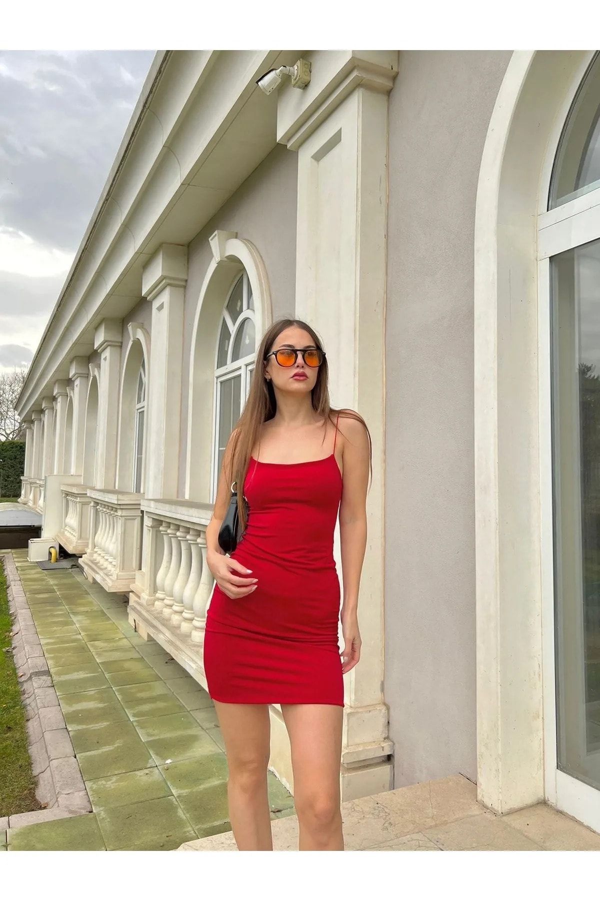 khar Kırmızı Ip Askılı Mini Elbise Sandyelbise