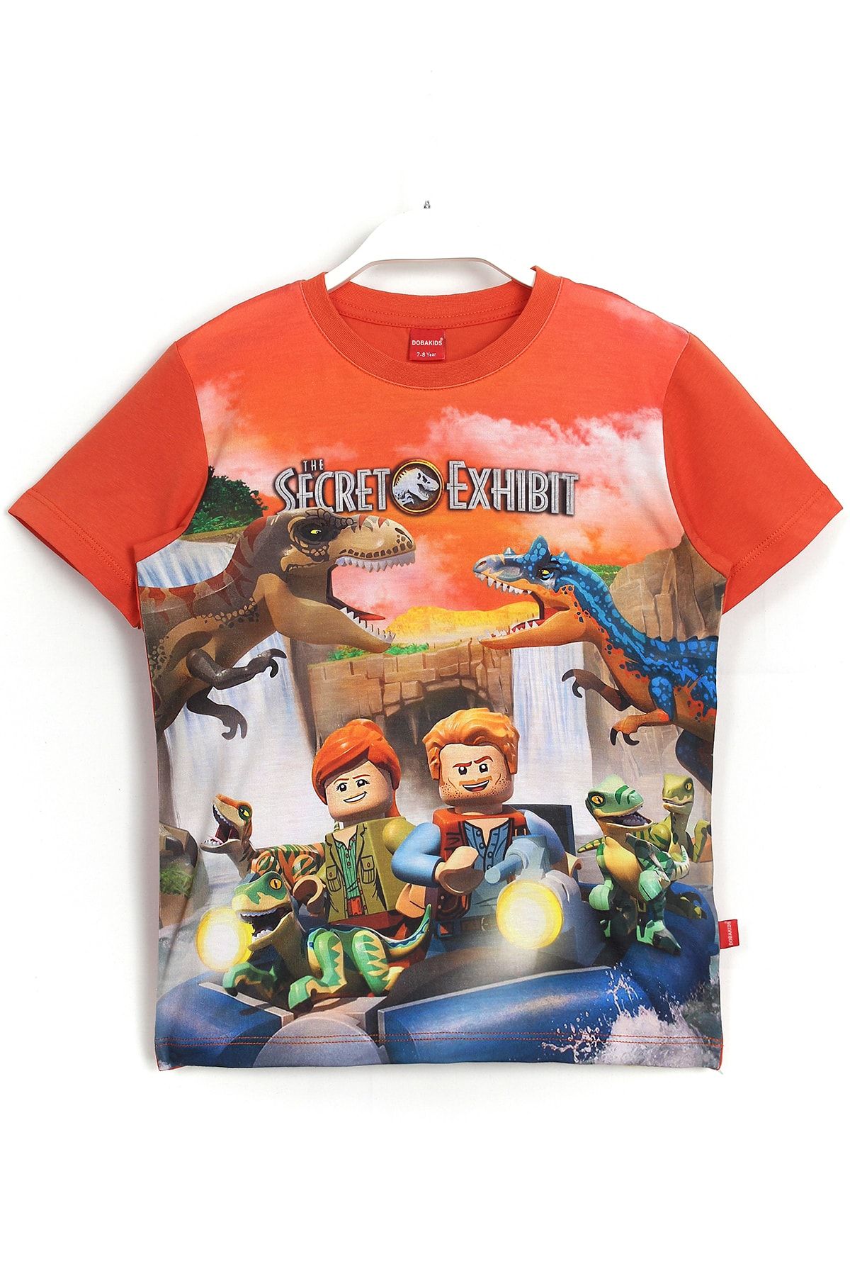 DobaKids Dinazor Temalı Jurassic World The Secret Exhibit Lego Oyunu 3d Baskılı Erkek Çocuk T-shirt Turuncu