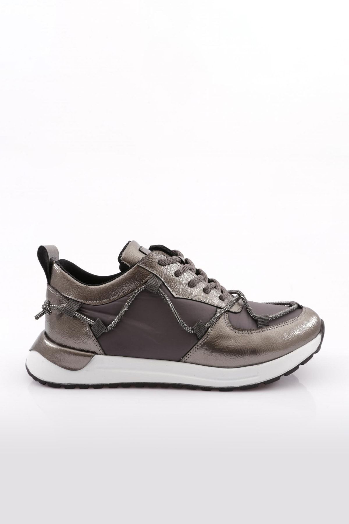 Dgn 254 Kadın Strech Bağcıklı Yanlar Ip Detaylı Sneakers Ayakkabı Platin Metalik