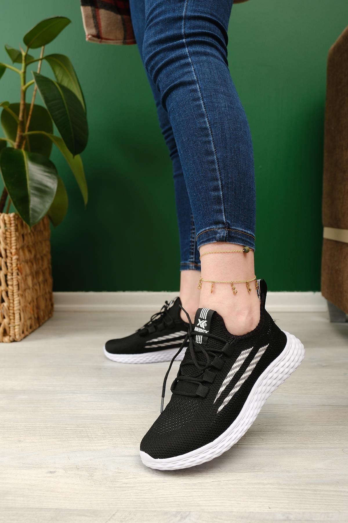 Oksit Zareh Desenli Bağcıklı Örme Rahat Taban Kadın Sneaker
