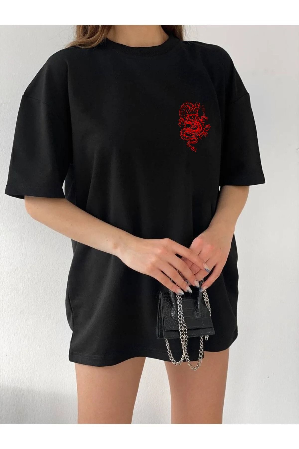 Tshigo Unisex Şanslı Dragon Rahat Kesim Oversize T-shirt