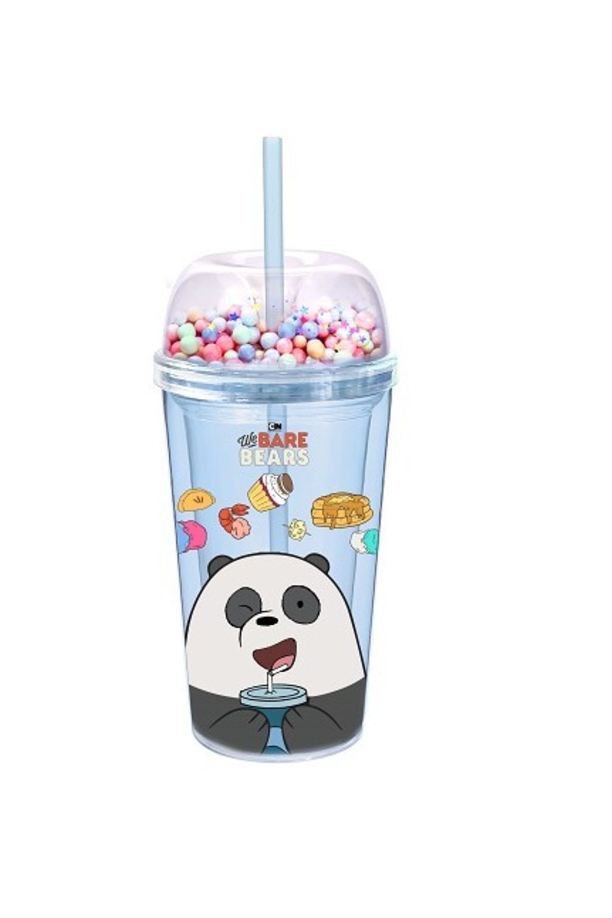 Miniso We Bare Bears Lisanslı Çift Cidarlı Pipetli Plastik Şişe 420ml - Panda