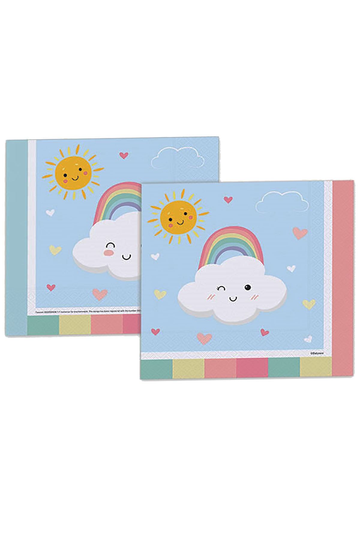Parti Dolabı Gülen Gökkuşağı Bulut Kağıt Peçete Makaron Soft Rengarenk Doğum Günü Peçetesi