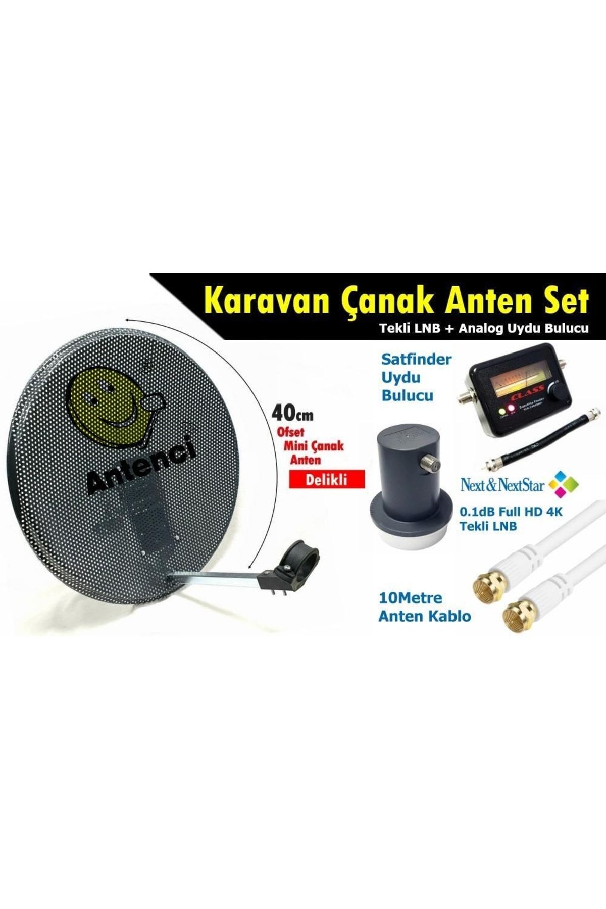 Antenci 40cm Delikli Karavan Çanak Anten Seti +analog Uydu Bulucu