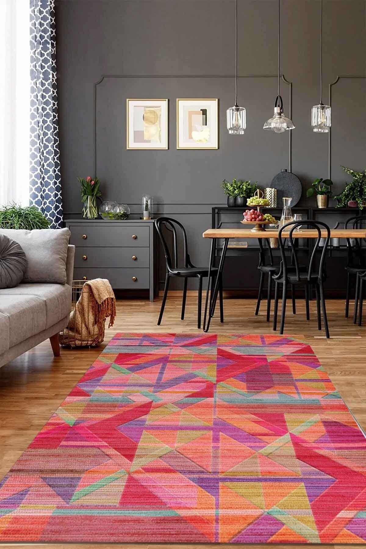 AIDA HOME Zayara Desenli Pamuk Tabanlı Yıkanabilen Kaydırmaz Antibakteriyel Salon Halısı