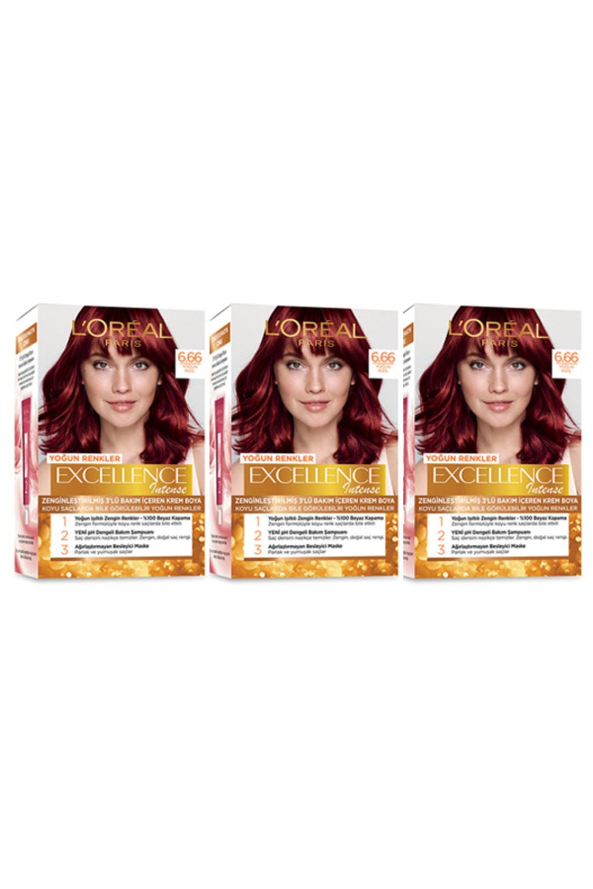 L'Oreal Paris Excellence Saç Boyası 6.66 Yoğun Kızıl 3'lü Set
