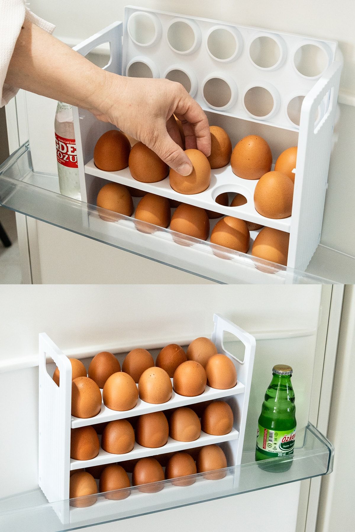 ATA HOME Yumurta Organizeri Buzdolabı Yumurtalık Düzenleyici 30&#39;lu 3 Katlı Raf Yumurtalık Kutusu 10x22 Cm