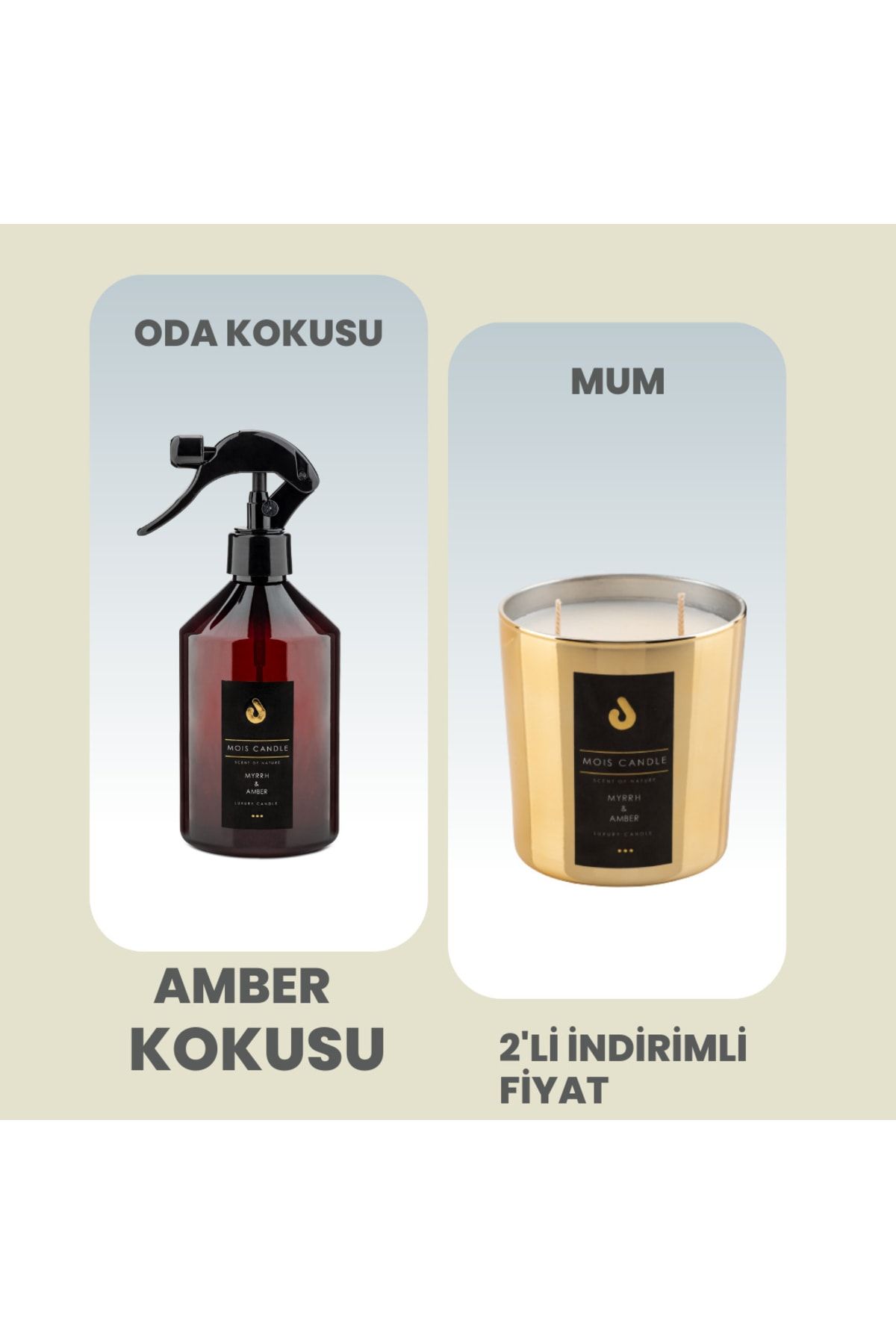 Mois Candle Amber - 500 ml Oda Kokusu Sprey Ve Büyük Boy Mum - Avantajlı Paket