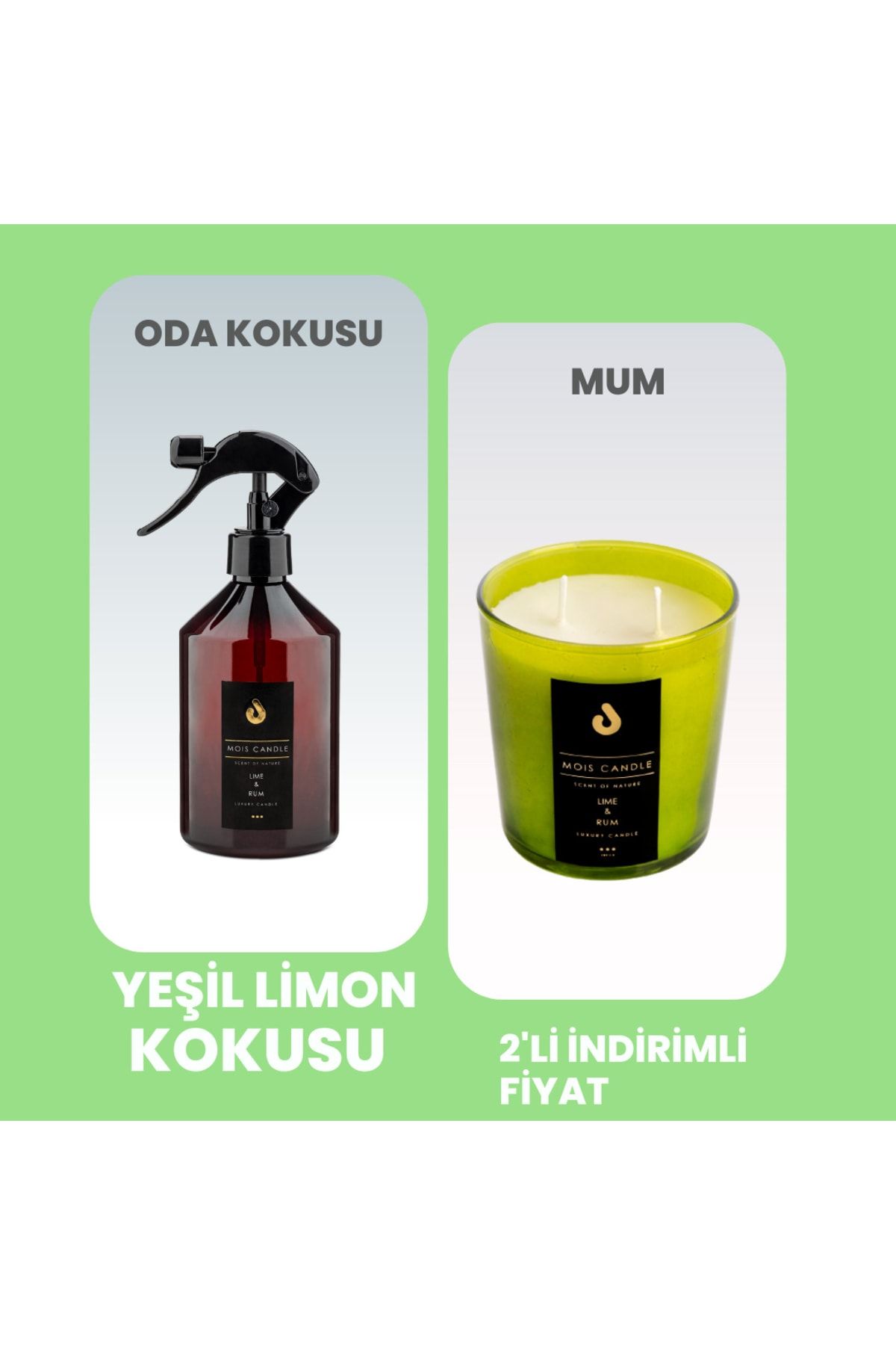 Mois Candle Yeşil Limon Kokulu Fresh- 500 ml Oda Kokusu Sprey Ve Büyük Boy Mum