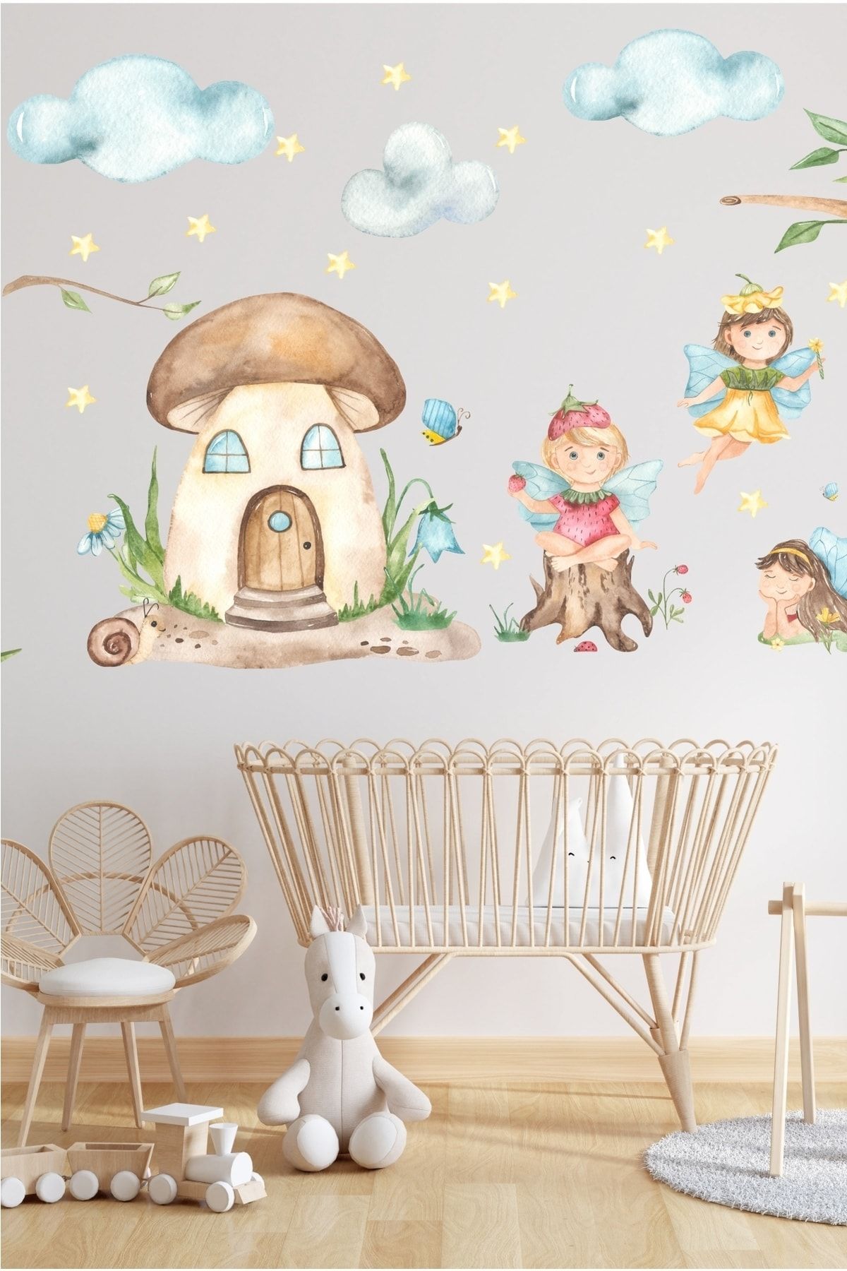 efekt reklam Peri Kızlar Bahçede Çocuk Bebek Odası Duvar Kağıdı Aksesuarları Süsü Duvar Dekorasyon Sticker Seti