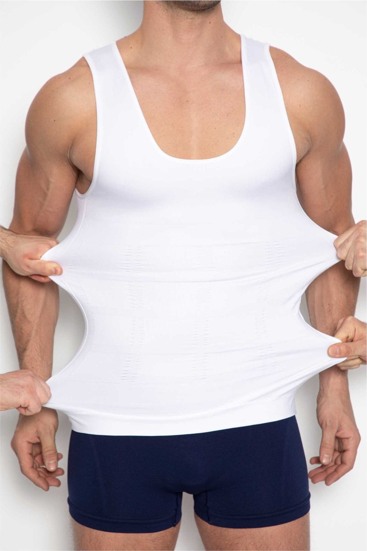 DC Premium Shapewear Beyaz Erkek Atlet Korse Atlet Bel Göğüs Göbek Jinekomasti Toparlayıcı Dik Duruş